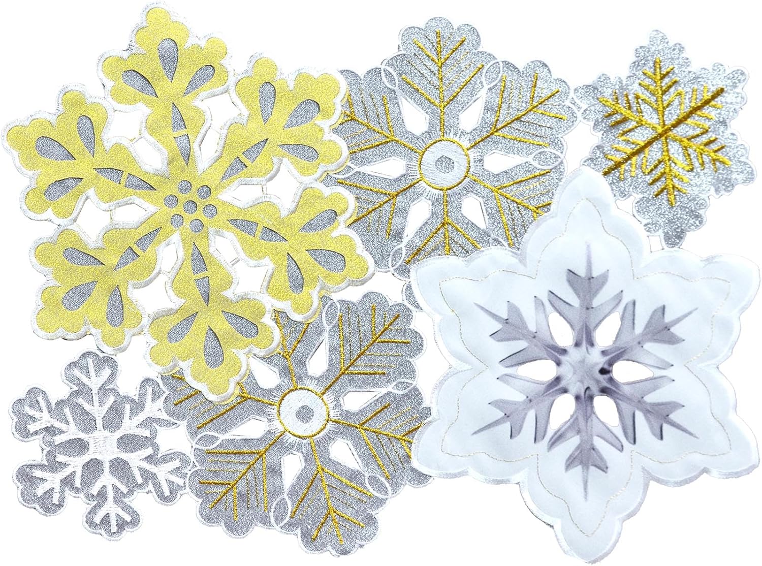 Grelucgo Machine Embroidered and Hand Cut Silver and Gold Winter Snowflakes Table Runner for Christmas Holiday (14 x 120 inches)