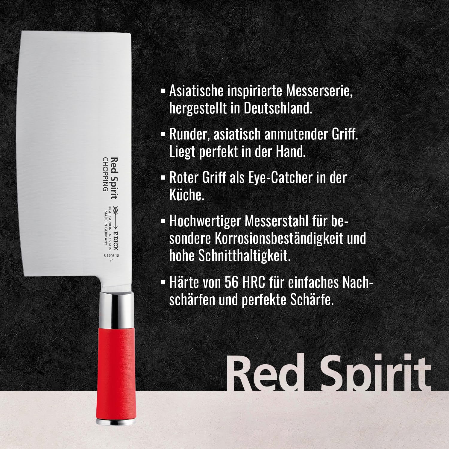 Dick cuchillos gh294 Spirit – Hacha de cocina, 18 cm), color rojo