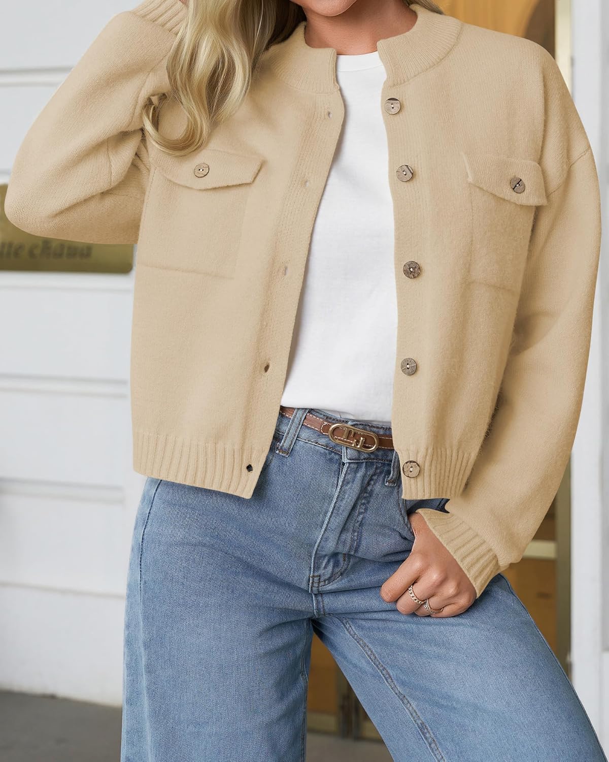 COSSEN Womens Chunky Knit Cardigan Sweater Jackets Button Down Long Sleeve Cropped Trendy Outerwear Coats - Image 3