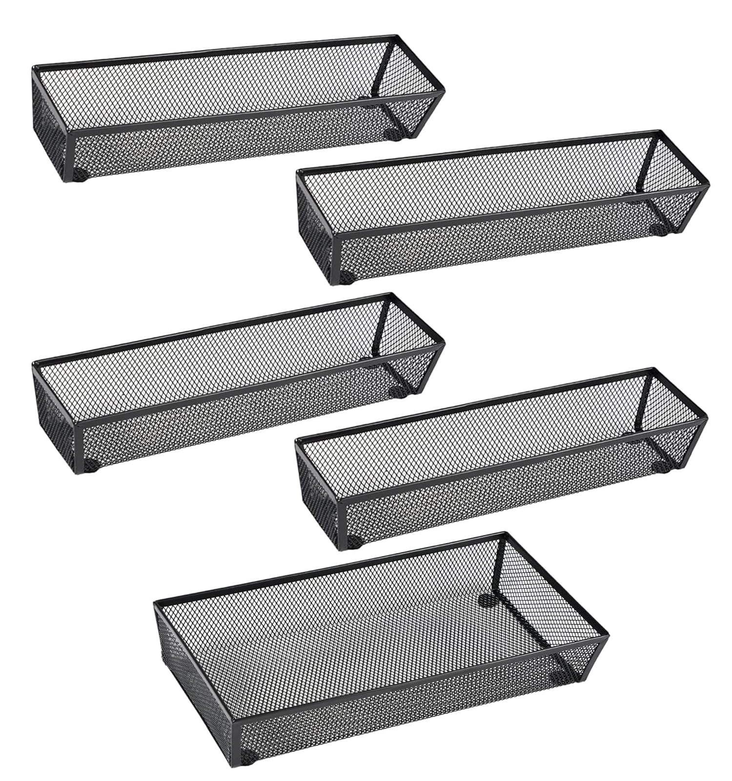 BYCY Silverware Drawer Organizer, Mesh Utensil Organizer for Kitchen Storage, Black Steel Metal Mesh Tray for Flatware Fork Spoon Knife… (12 * 3-