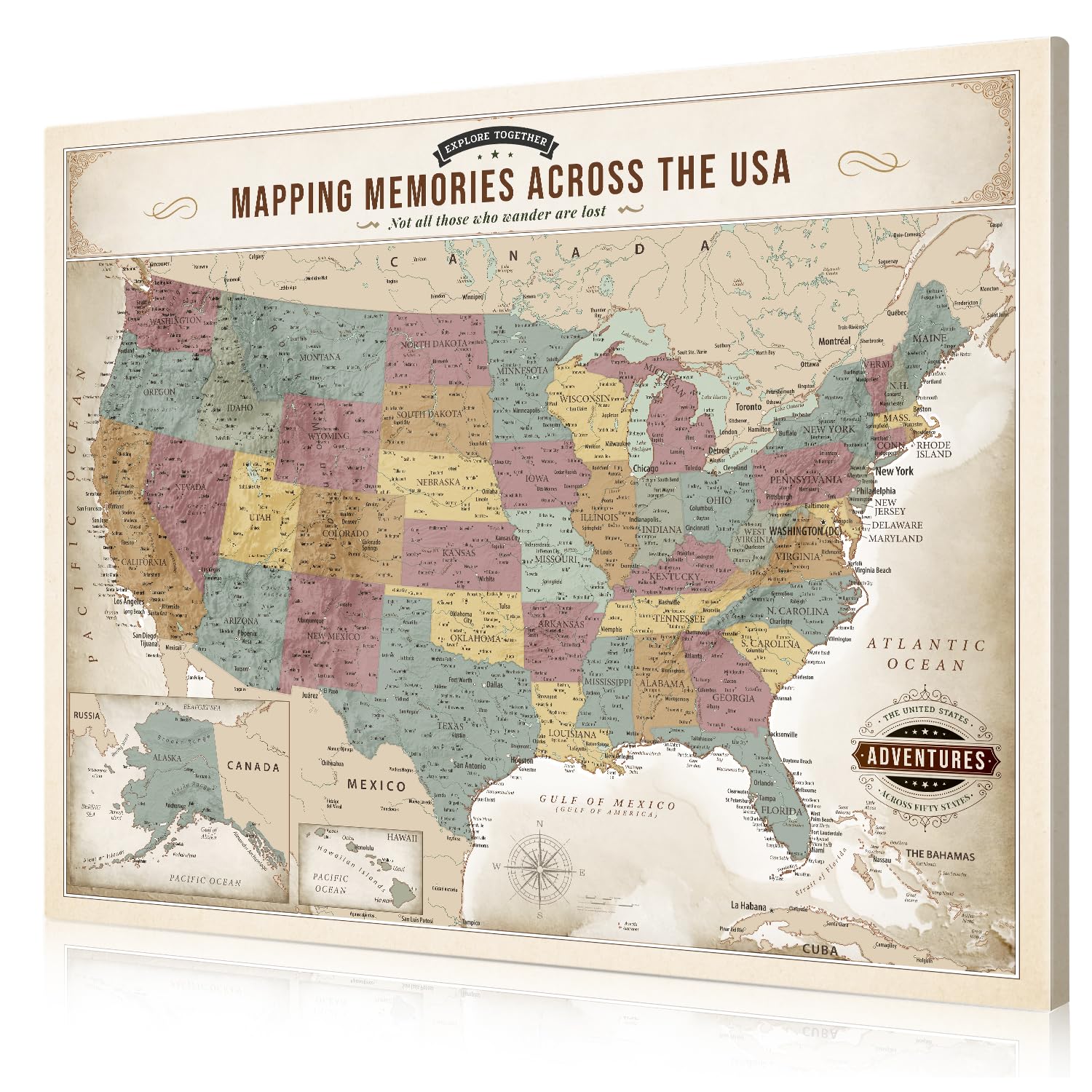 DECORARTS US Maps for Wall, Soft Pastel Canvas USA Map, 35x28''