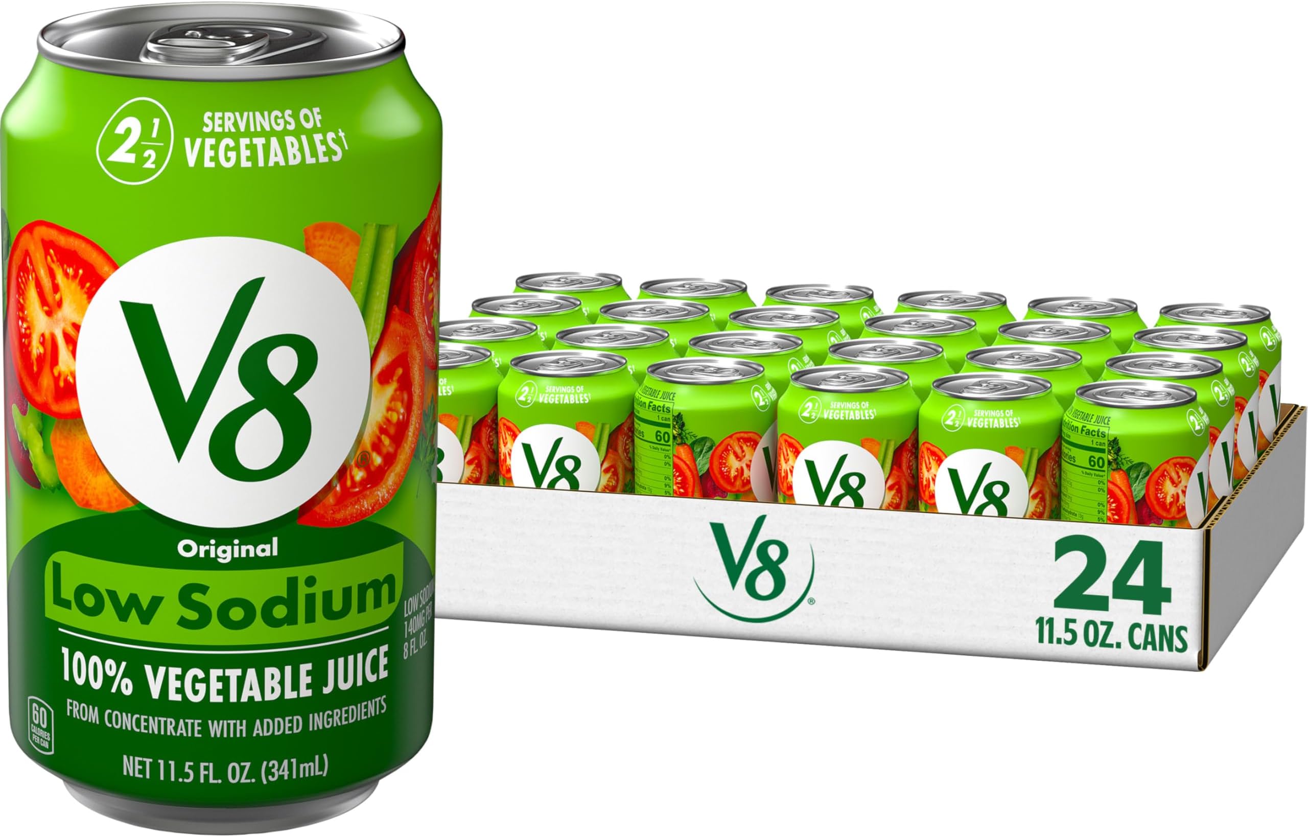 V8 Low Sodium Original 100% Vegetable Juice, 11.5 fl oz Can (24 Pack)