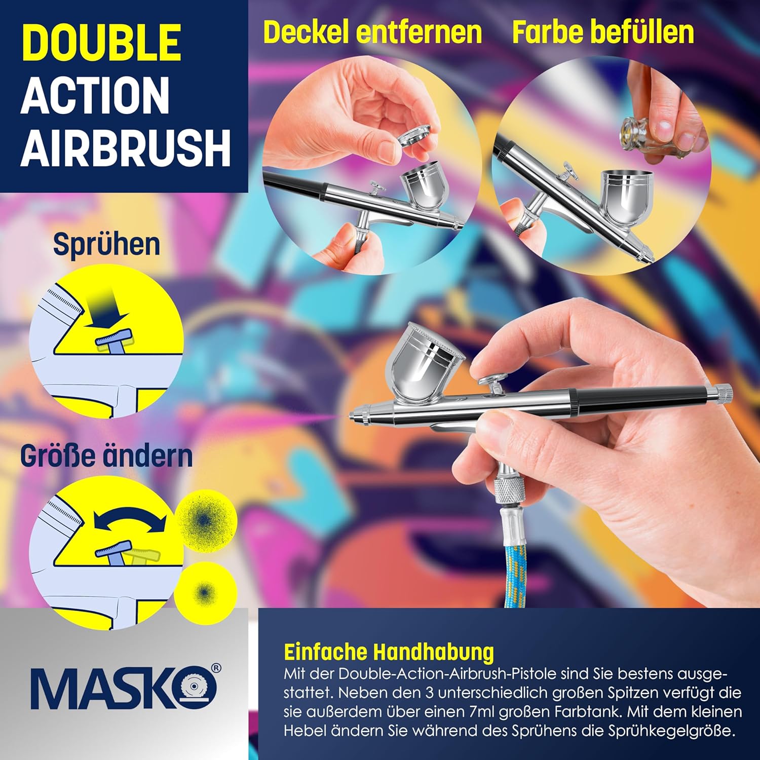 Diagram illustrating the operation of a double-action airbrush gun