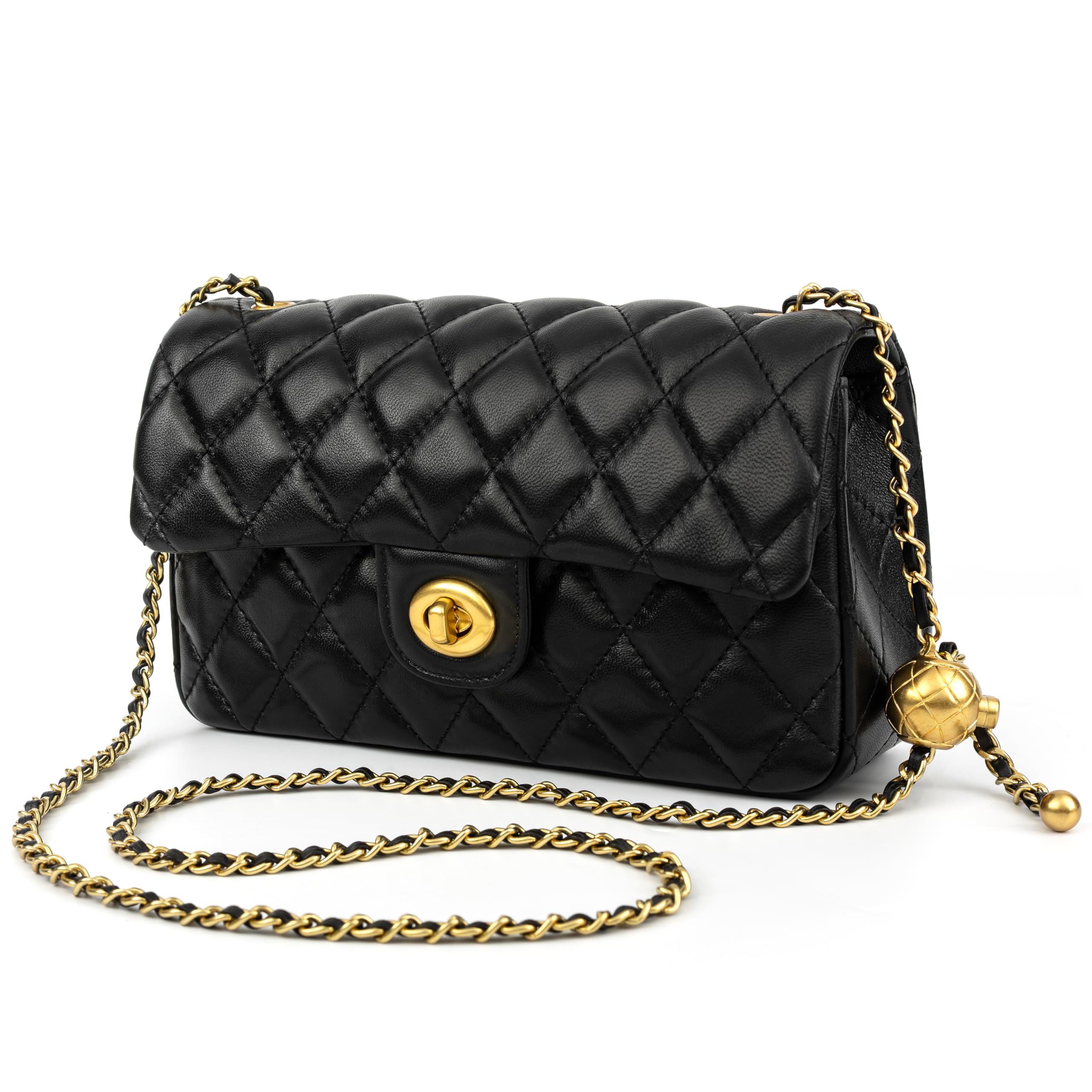 DORIS&JACKY Small  Crossbody Purse for Women, Designer Lambskin Shoulder Phone Purse with Twist Lock and Chain Strap