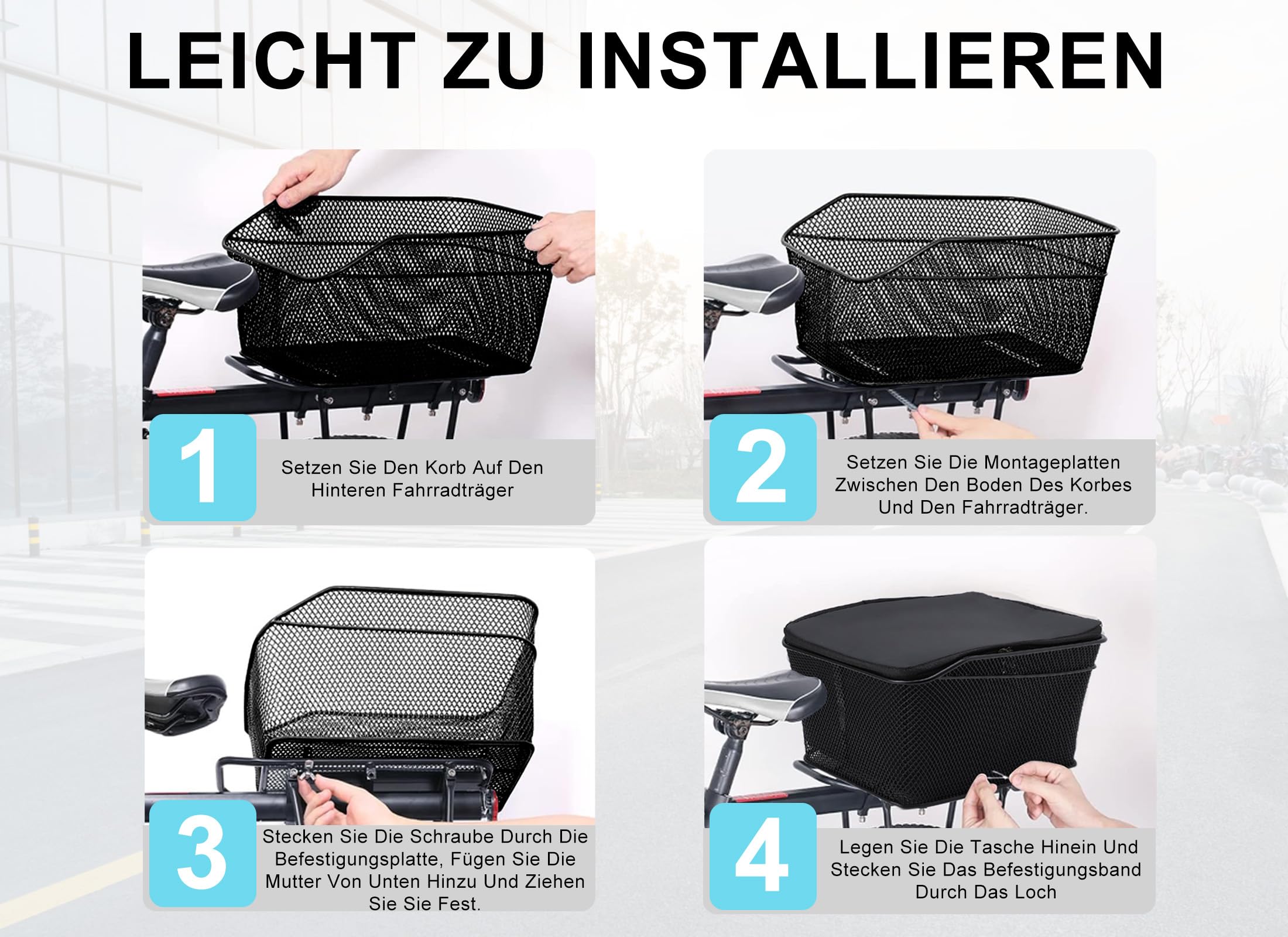 Cryfokt Panier de Vélo Arrière, Panier à Vélo en Fil Métallique avec Couvercle étanche, Panier de Rangement pour Porte-vélos de Grande capacité 20L pour Porte-vélos Arrière, Roulement 20Kg