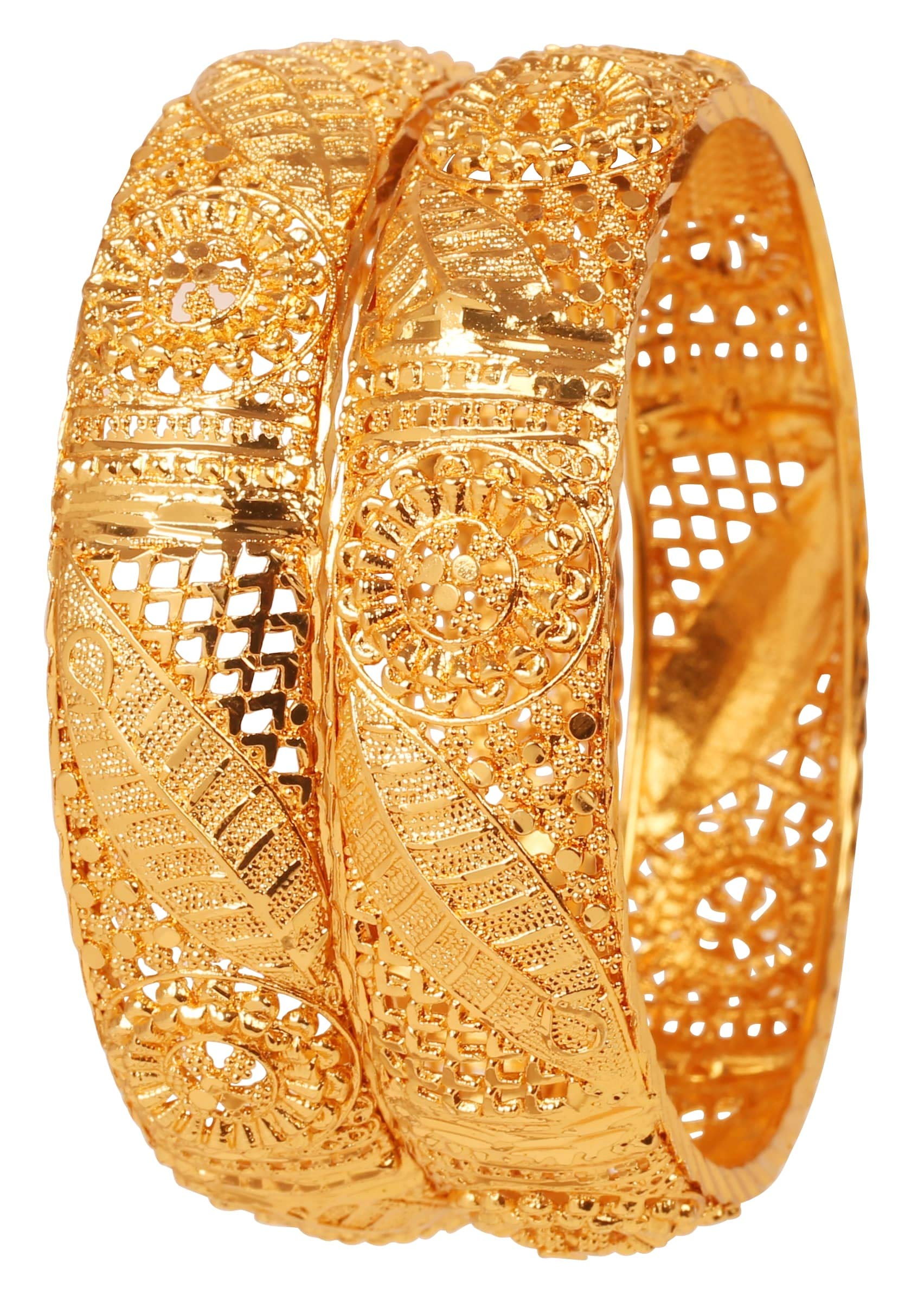 TouchstoneIndian Bollywood Finely Hand Engraved Peeled Metal Pretty Mesh Work Jaipur Meenakari Enamel Exclusive Designer Jewelry Bangle Bracelets In Gold Tone For Women.