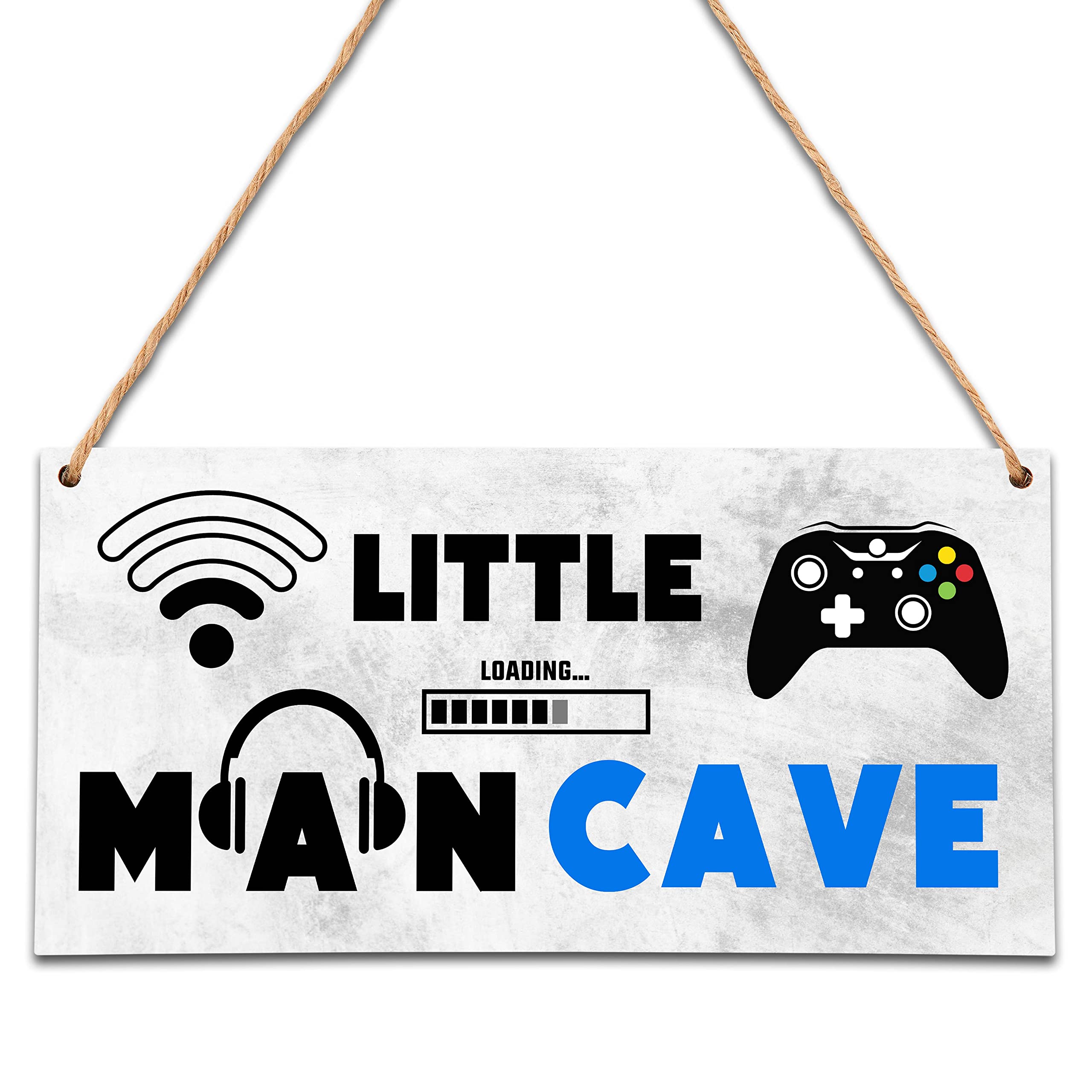Little Man Cave, Gaming Wooden Door Sign for Gamer Room Decor, Boys Decorations for Bedroom Nursery Playroom Wall Art (5"x10") -A01