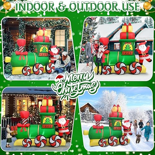 Miniatura 6 de Danxilu Tren inflable gigante de Navidad de 8 pies para decoración al aire libre, tren inflable con luces LED integradas en el exterior, decoración