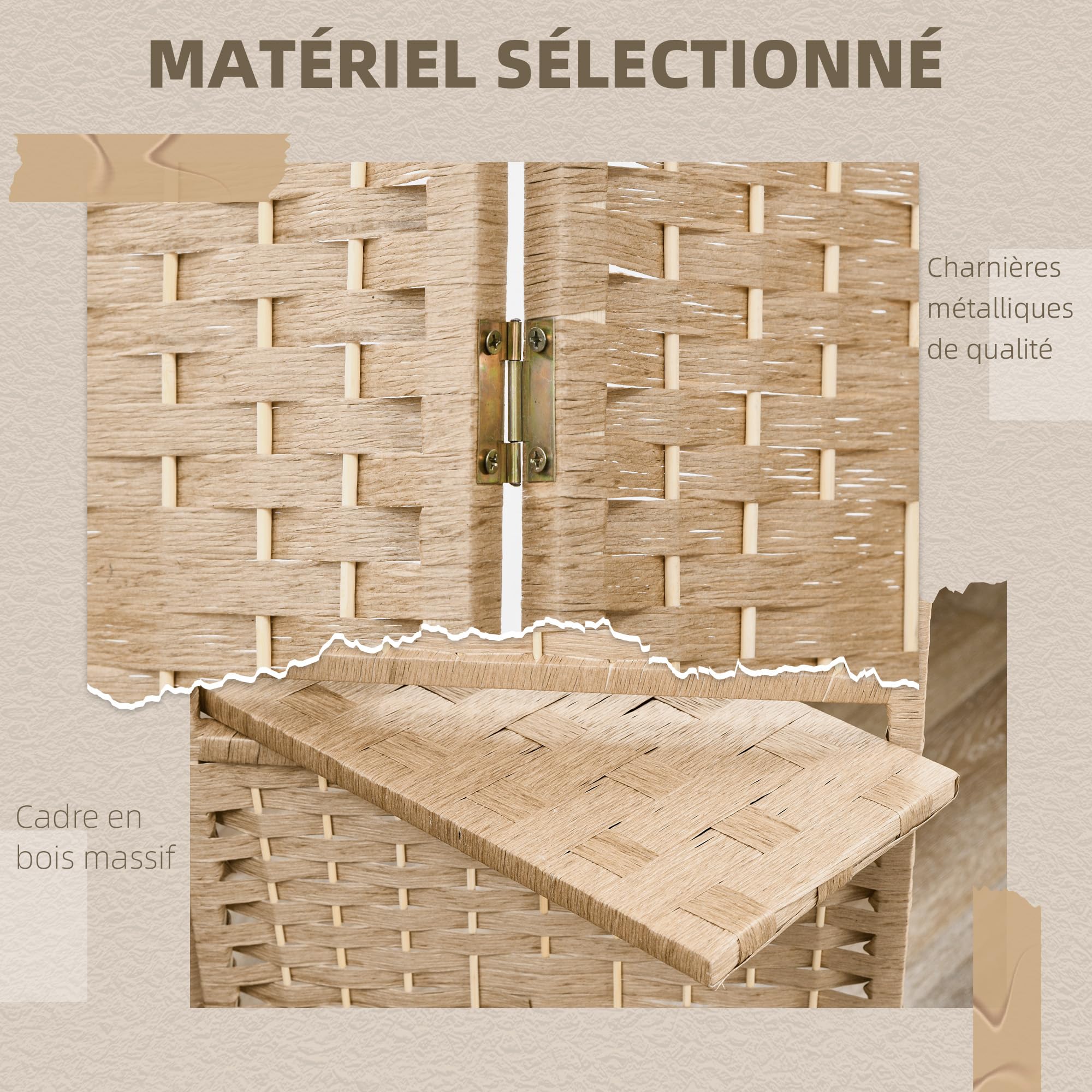 HOMCOM Paravent séparateur de pièce 4 Panneaux 160 x170 cm avec 2 étagères, Pliable, en Bois pour Le Bureau, Salon, Chambre, Bois Naturel