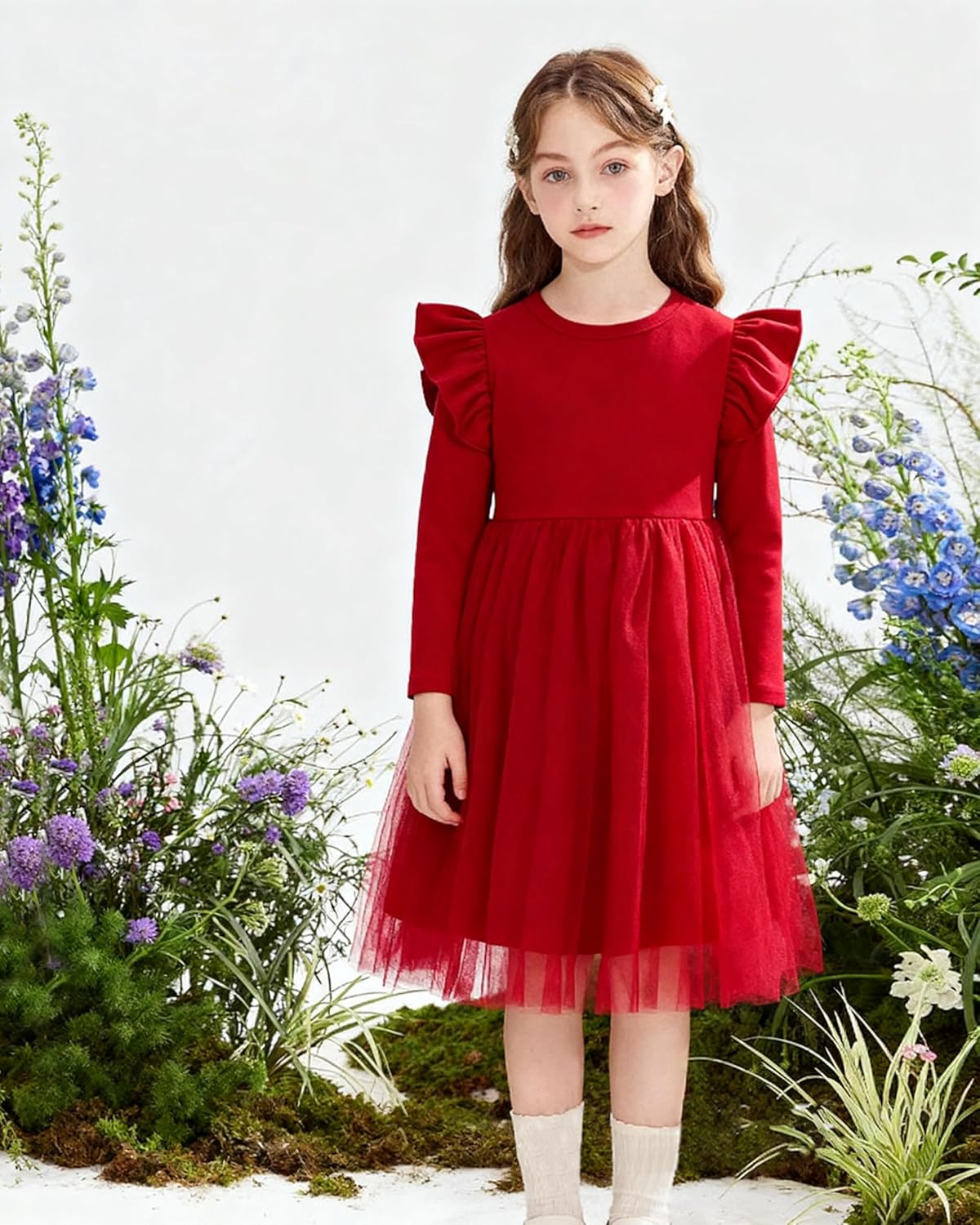 LYSMuch 18M-7Y Baby Girls Tulle Dress Toddler Ruffle Tutu Wedding Dresses Solid Color Birthday Outfit - Image 3