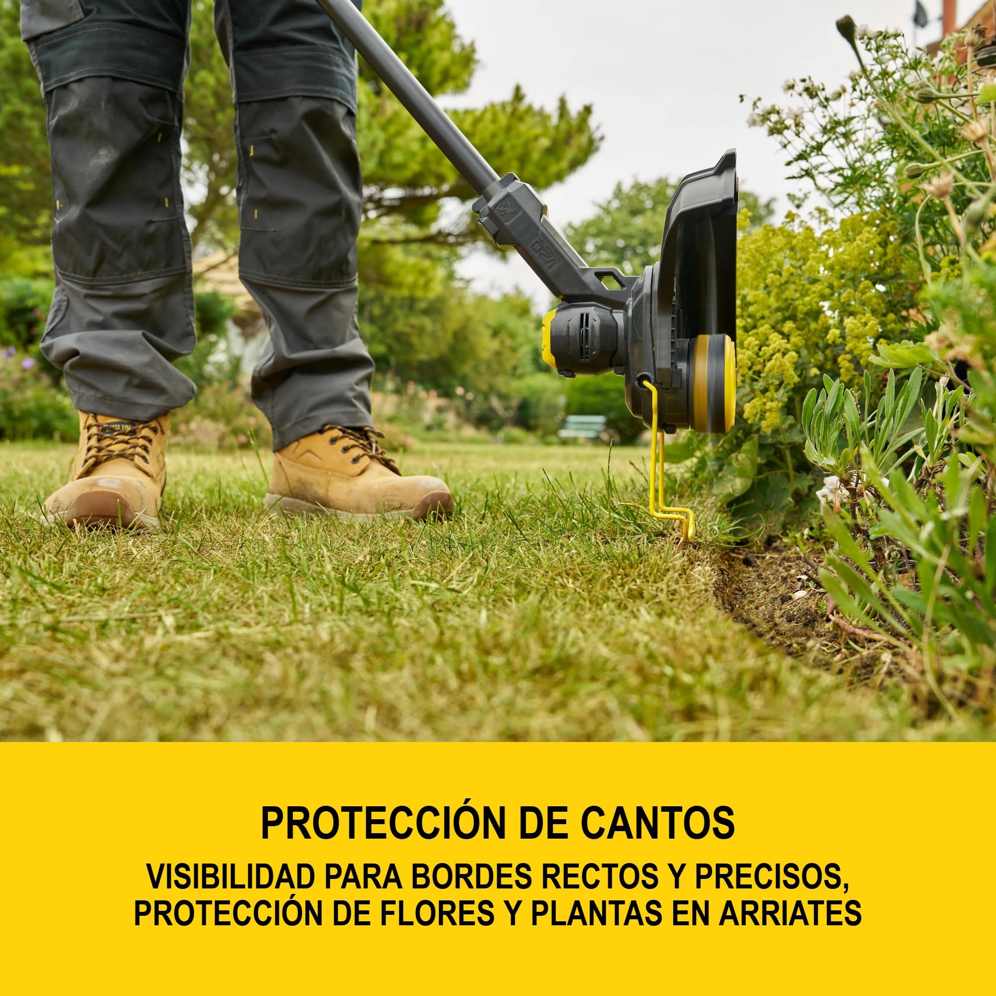STANLEY V20 Cortacésped sin cable, con protector de bordes, incluye batería y cargador, 18V, STCST933M1-QW