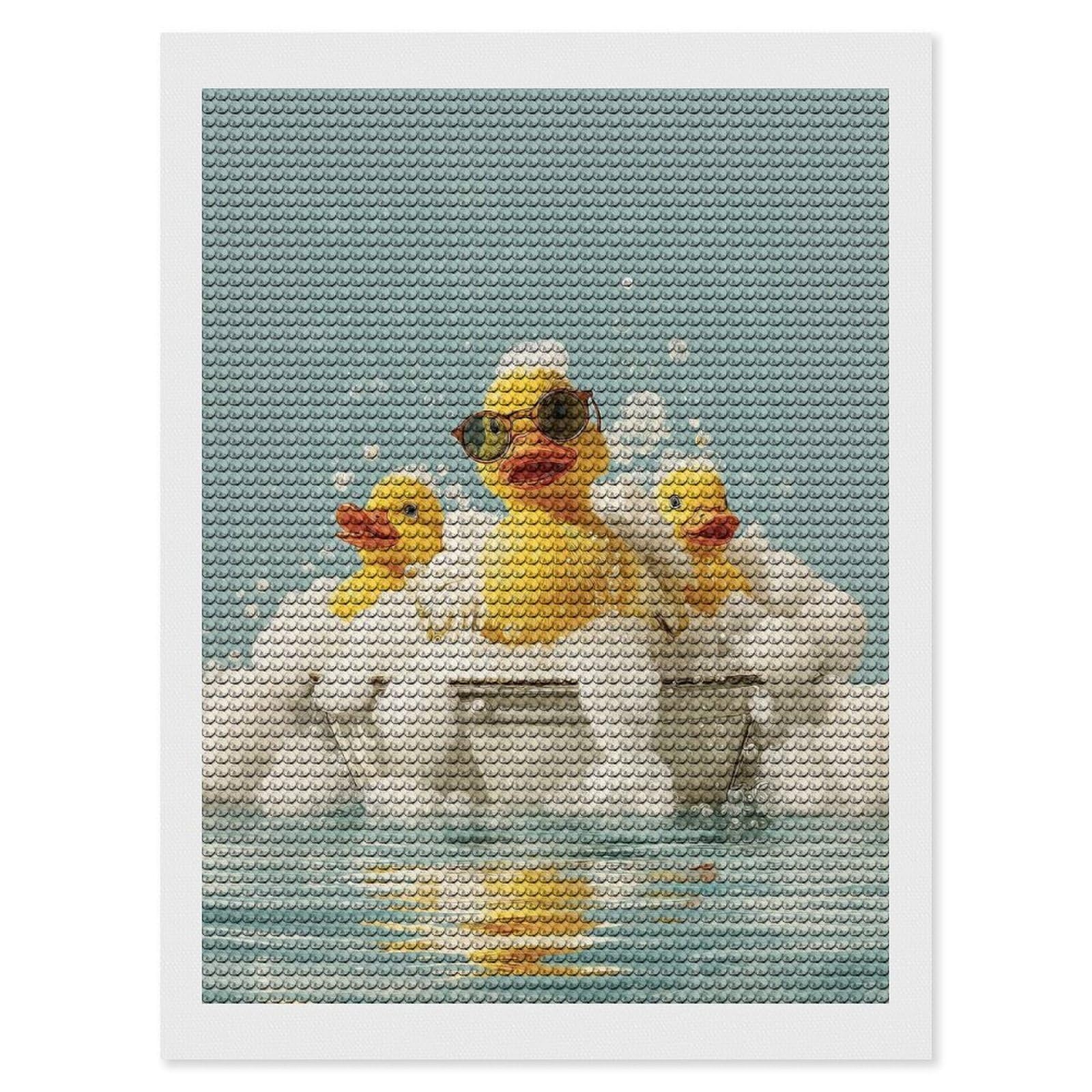 Junmoney Duck Squad Soak – Retro Bubble Bath Vibes Diamond Painting Canvas Set 12"x16", Boho Decor, for Craft Lovers, Easy Handmade Project, Holiday Gift Idea