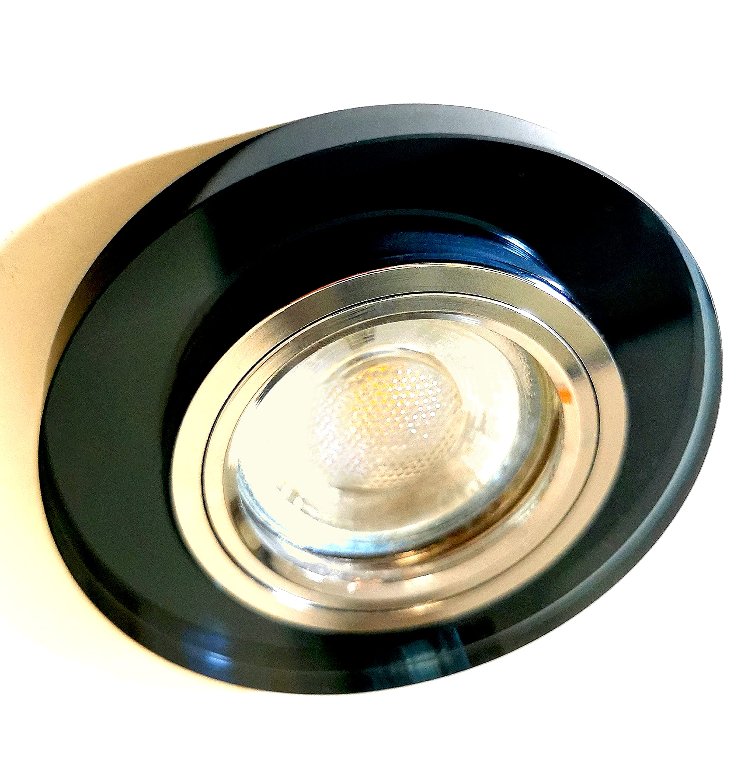 Trango 6736R-06G6KSDAK 6er Set *BLACK CRYSTAL* LED Deckenstrahler in Rund aus Schwarzglas inkl. 6x 3-Stufen dimmbar GU10 LED Leuchtmittel 6000K Tageslichtweiß, Einbauleuchte, Einbauspot, Deckenleuchte