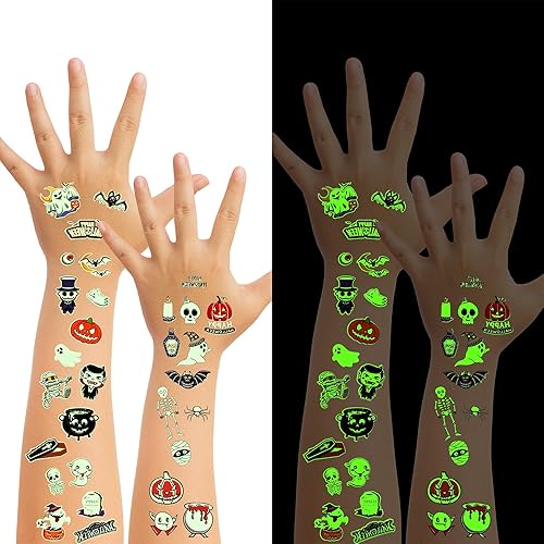Calcomanías de tatuajes temporales que brillan en la oscuridad para niños, más de 200 estilos de cosplay, tatuajes de Halloween, decoración