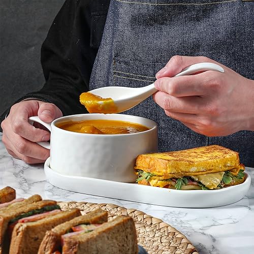 Miniatura 9 de Juego de 6 platos refinados de aperitivo entrecruzados y platos de cerámica para sopa y sándwich