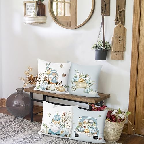 Miniatura 10 de Bonhause Juego de 4 fundas de almohada de calabaza otoñal de 18 x 18 pulgadas, fundas de almohada decorativas de Acción de Gracias para sofá, hogar,