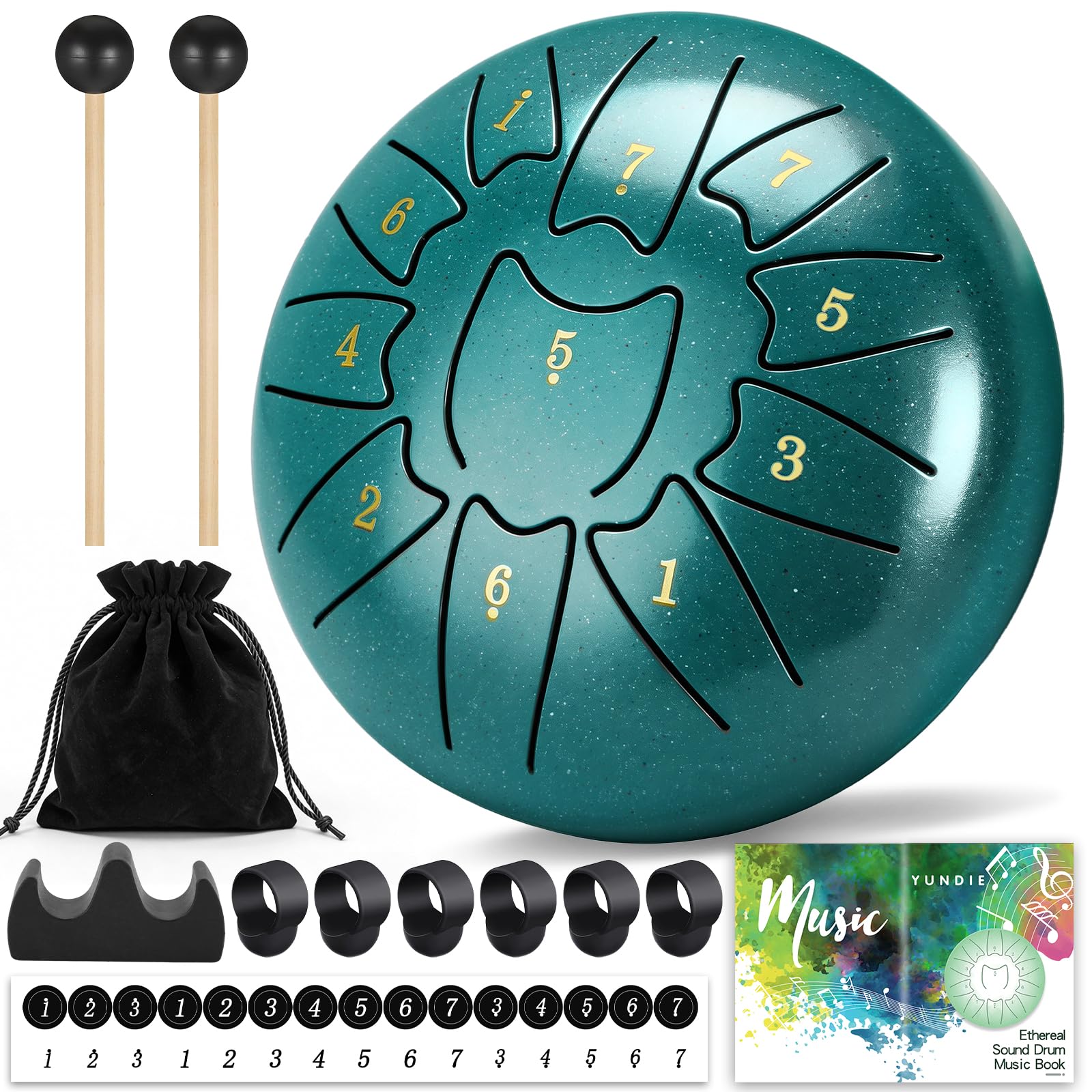 Steel Tongue Drum 6 Inch 8 Notes, Rain Drum for Outdoor Garden, Easy-Play Percussion Instrument, Unique Gift for Music Lovers, with Mallets, Carry Bag &amp; Music Book (Green, 6 Inch 11 Notes)