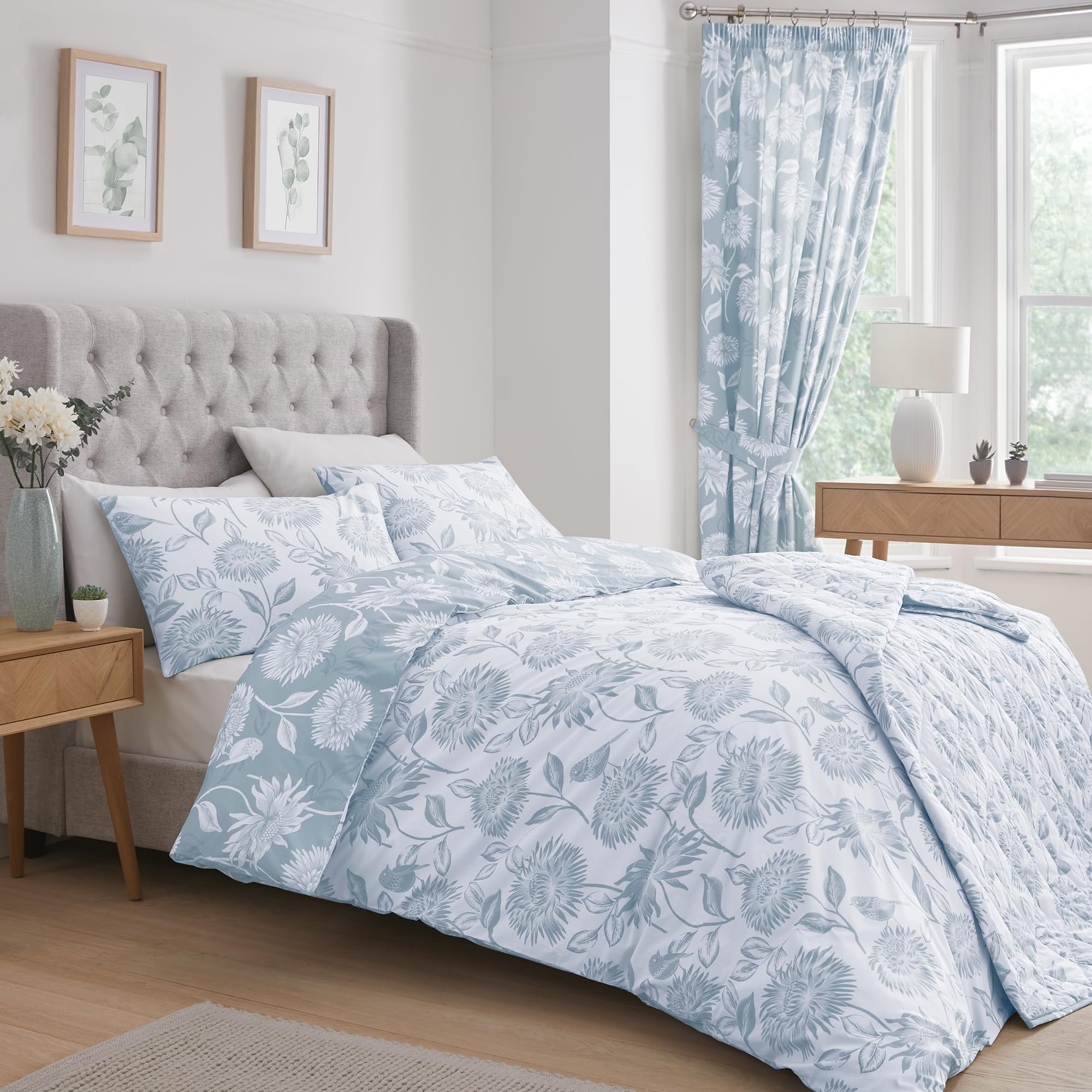 Dreams & Drapes Blue Chrysanthemum Duvet Cover Set, Single Size, Reversible Floral Bedding in 2 Colours - Image 4