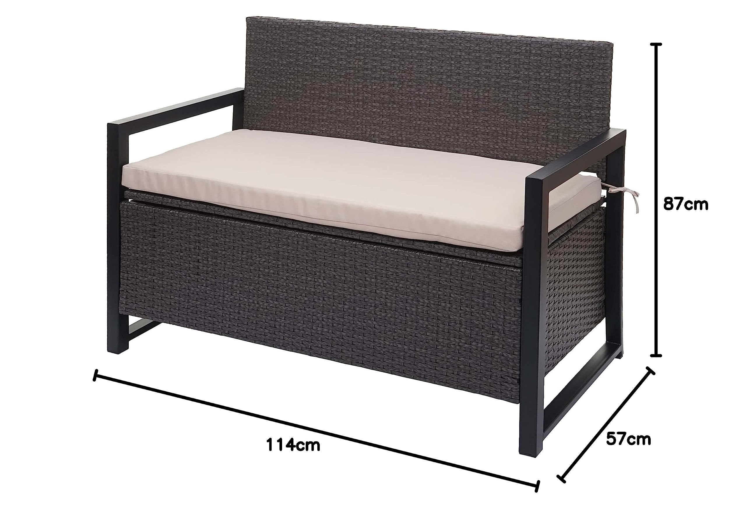Mendler Poly-Rattan 2er Sitzbank HWC-F39, Gartenbank Truhenbank 