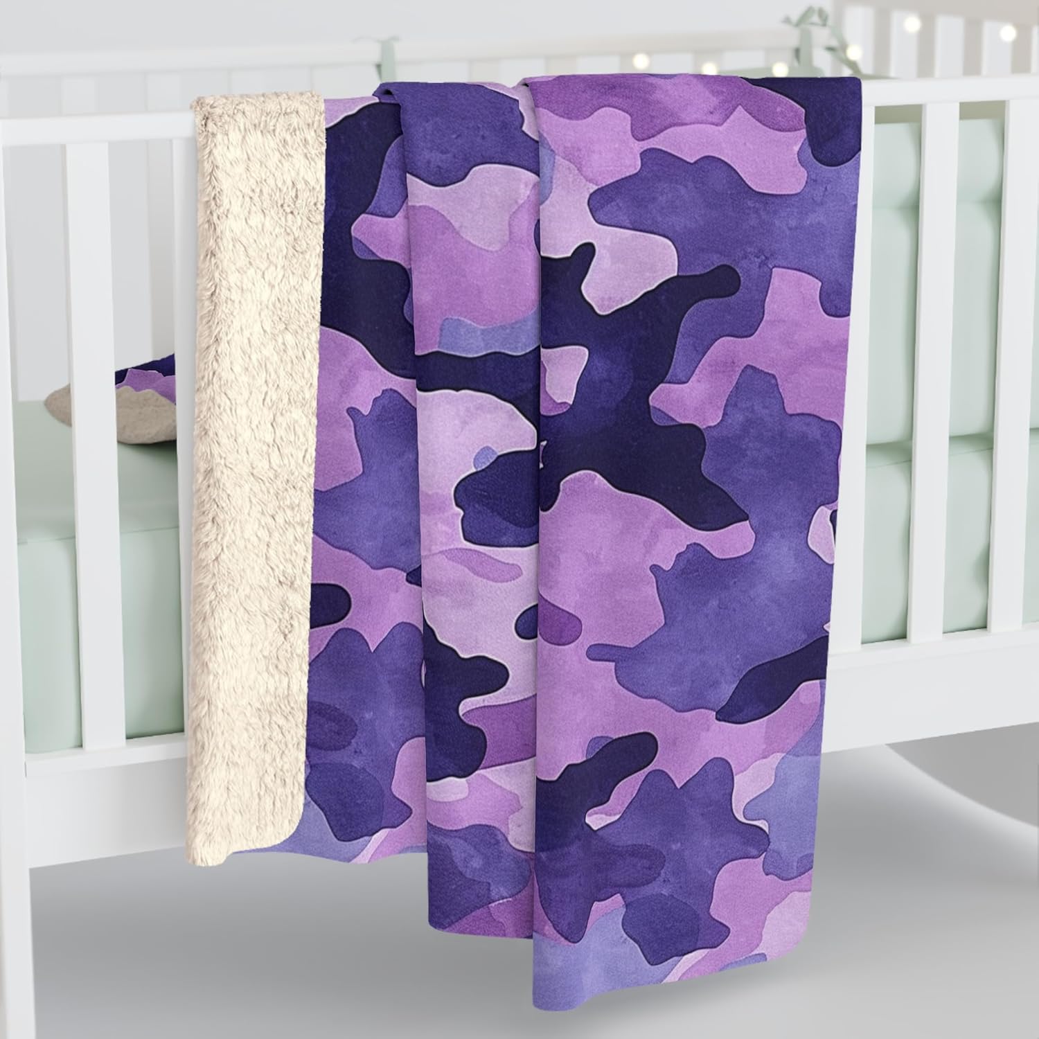 Sherpa Fleece Blanket Camouflage Blanket, Purple Camo Military Inspired Throw, Unique Home Decor Accent Piece - Image 2