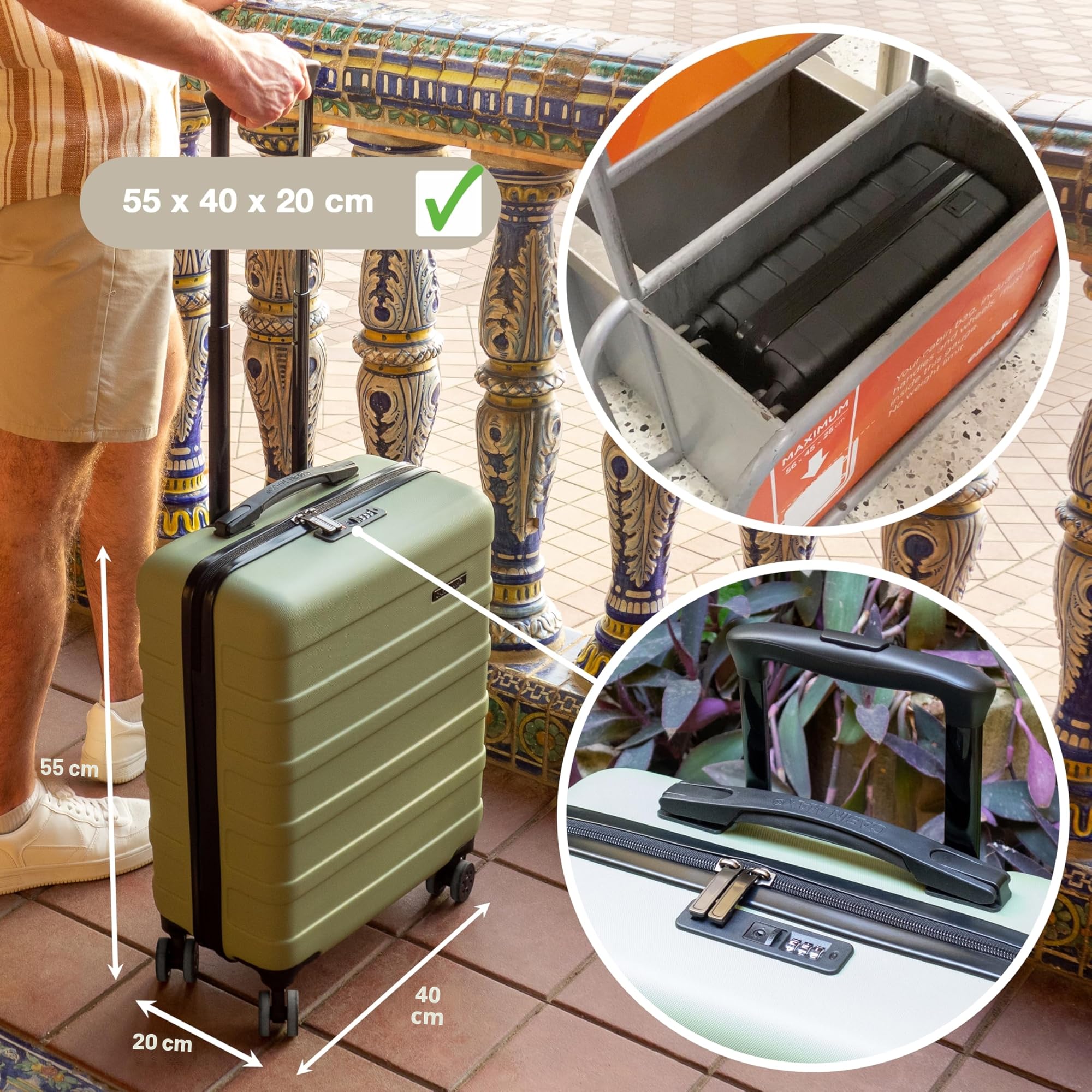 Cabin Max Trolley Bagaglio a Mano 55x40x20, Valigie, Valigia Bagaglio a Mano, Valigia 55x40x20, Leggera, Rigida, con 8 ruote, Serratura a Combinazione, 55 x 40 x 20 cm