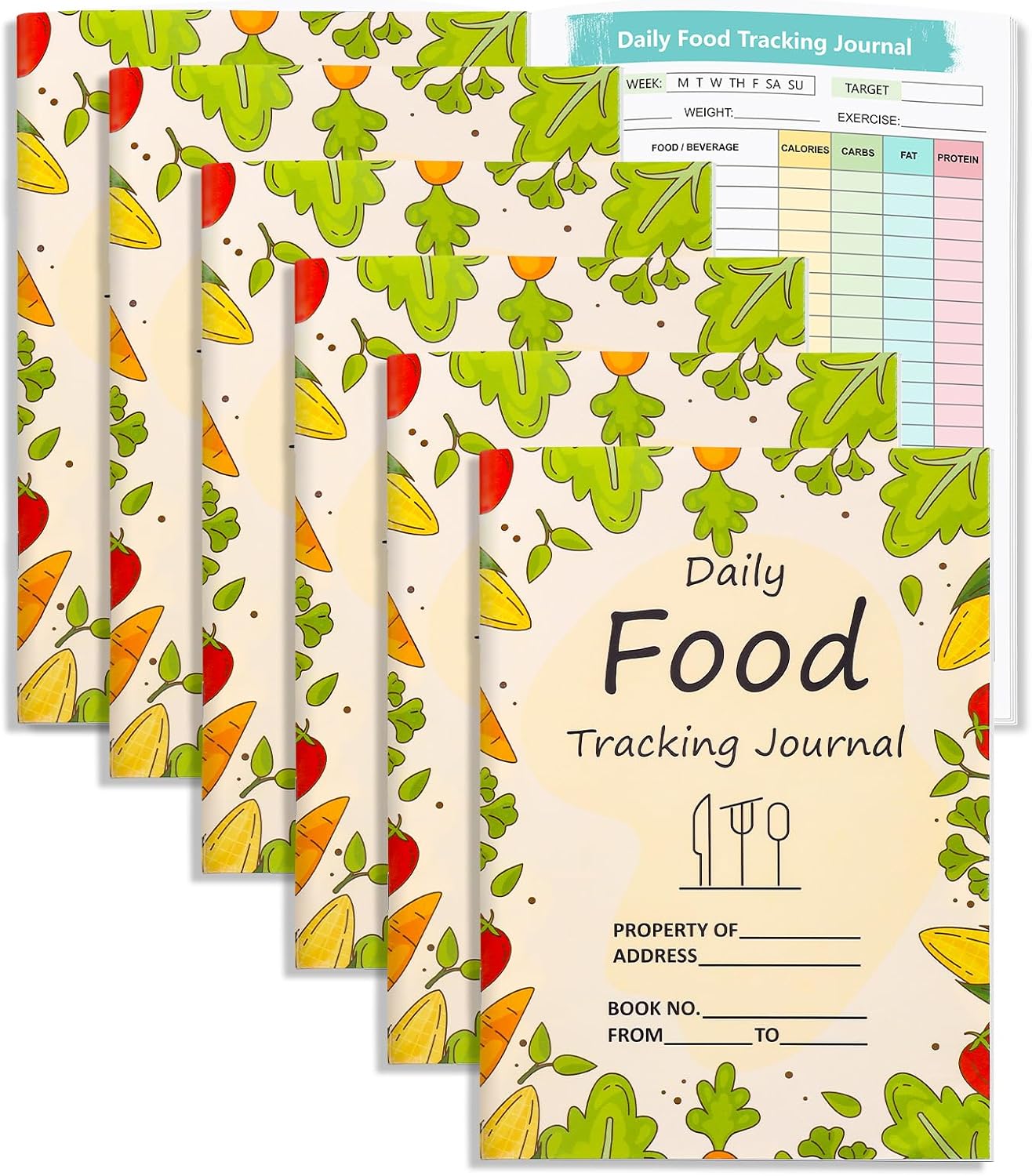 6 Pcs Food Journal Diary 5.8×8.3 inch Food Tracker Journal Daily Calorie Counter Book with Breakfast Lunch Dinner Calorie and Snack Sections for Nutrition Tracker Book