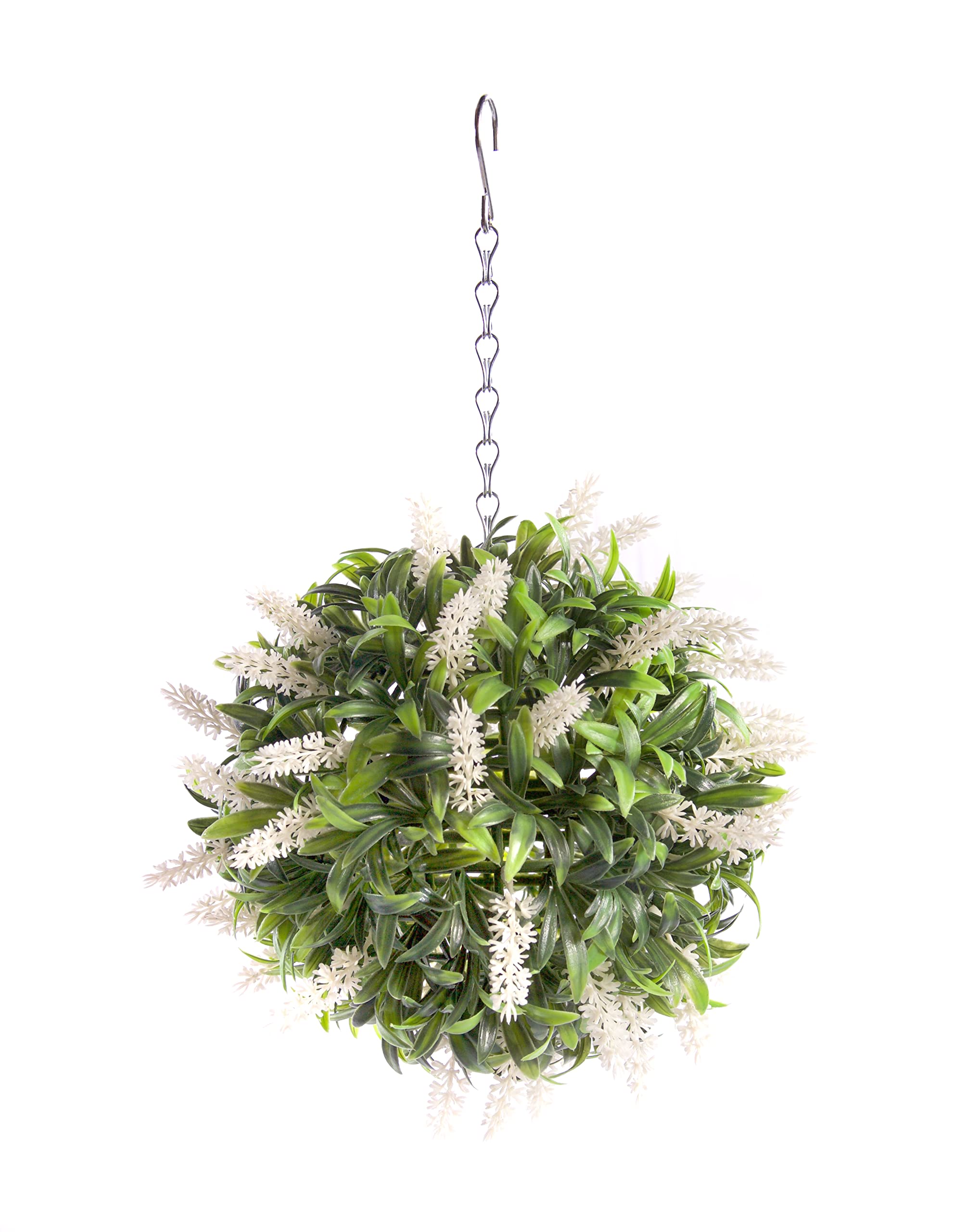 Best Artificial White Ivory Lavender Flower Ball Lush Long Leaf Topiary Grass **Uv Fade Protected** (24Cm)
