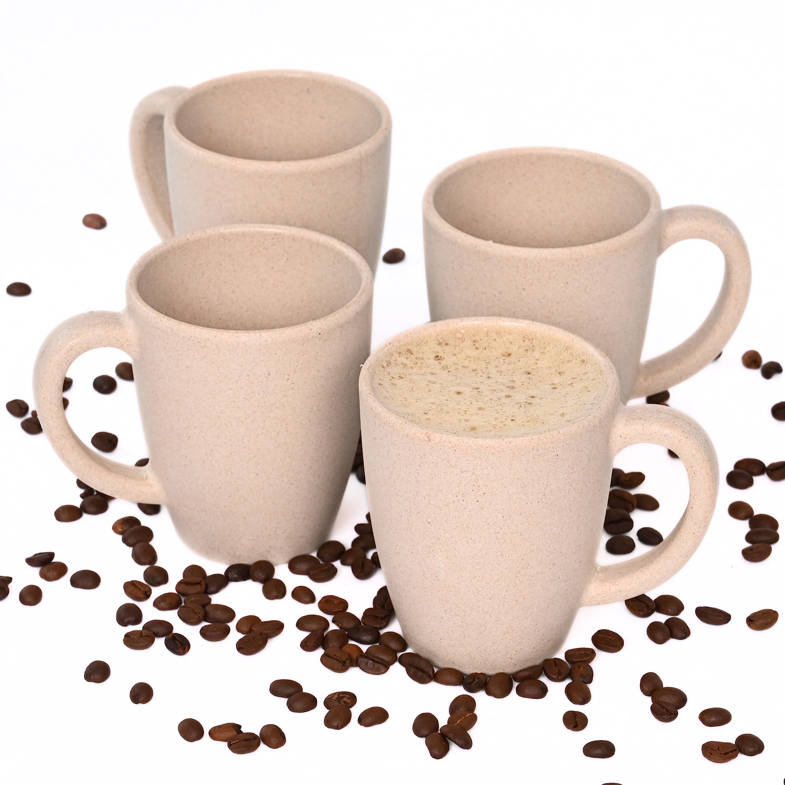 Eha Set of 4 Earth-Friendly Classic Coffee Mug | 300 ml | Made with Rice Husk & Bamboo Fibers | Microwave Safe | for Hot & Cold Coffee, Milk & Tea Cup | Matte Finish Mugs | Sand Castle