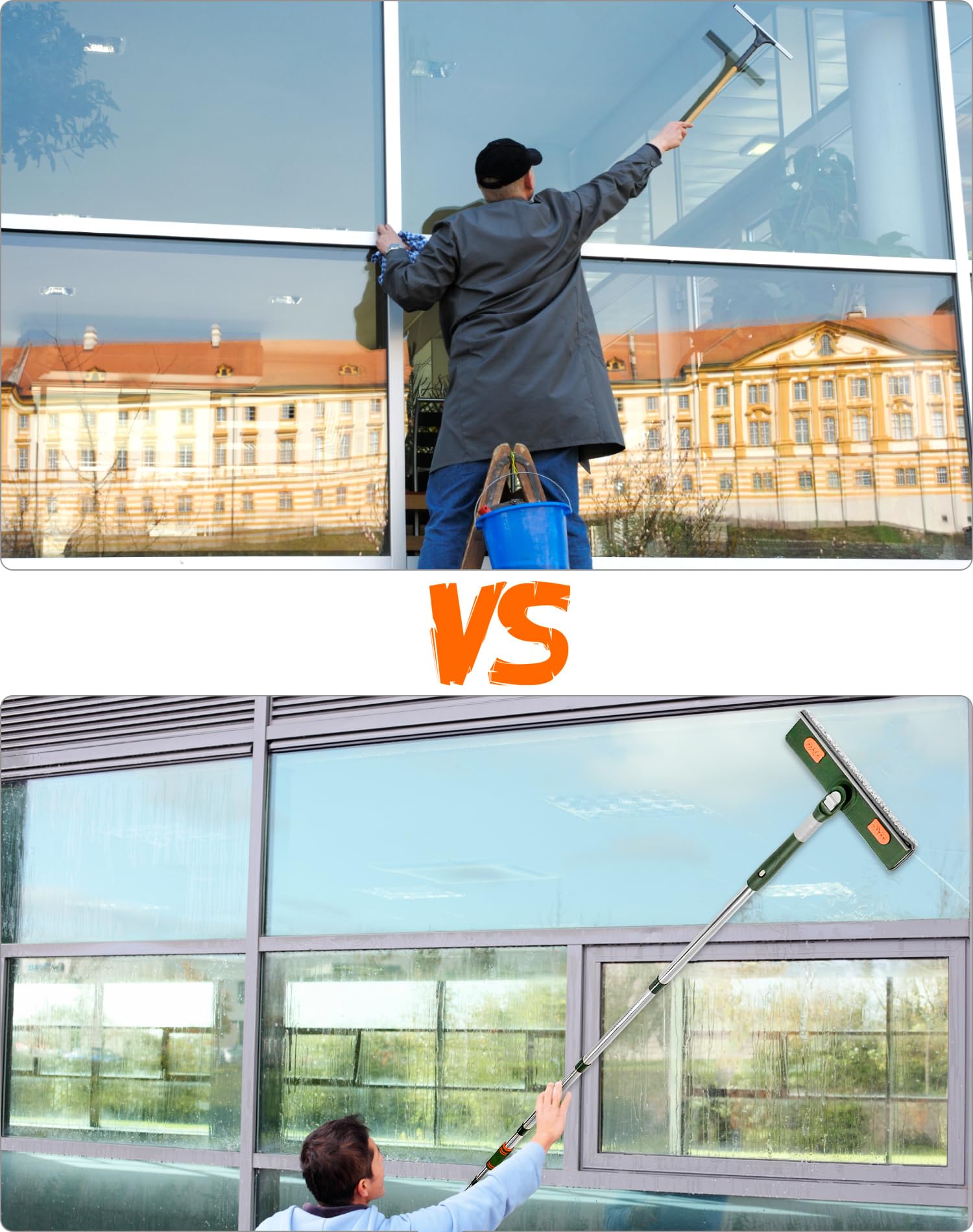 QWORK® Ściągaczka do okien, ściągaczka do podłóg prysznic, od 29 do 200 cm Wysuwana rączka 2w1, głowica obrotowa 180°, do mycia okien, podłóg, samochodów