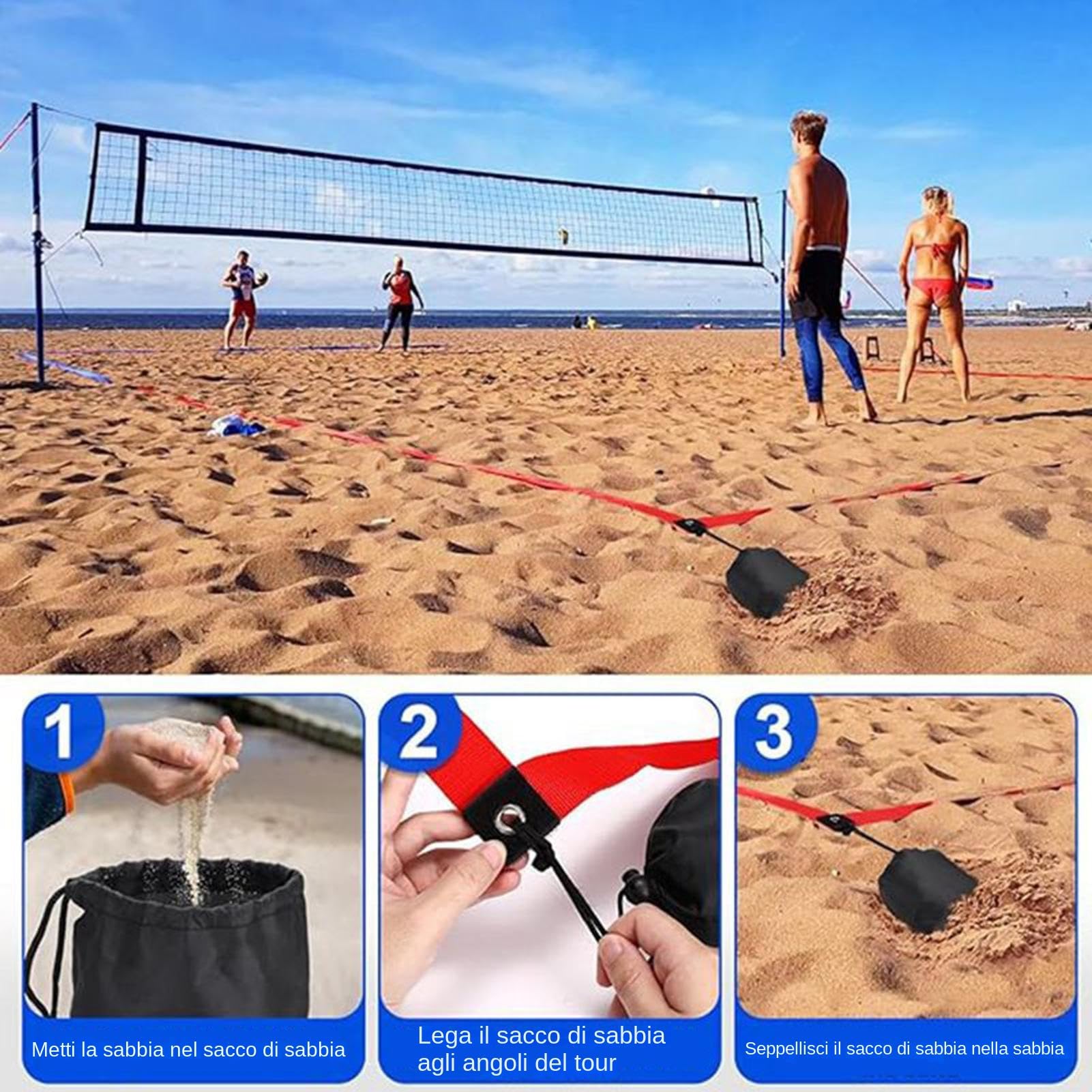 Linee per Pallavolo su Sabbia Set Segnalatori per Sabbia Sportiva | Linee di Marcatura per Pallavolo al per Uso su Spiaggia, Casa, Prato Esterno, , Campo, Torneo