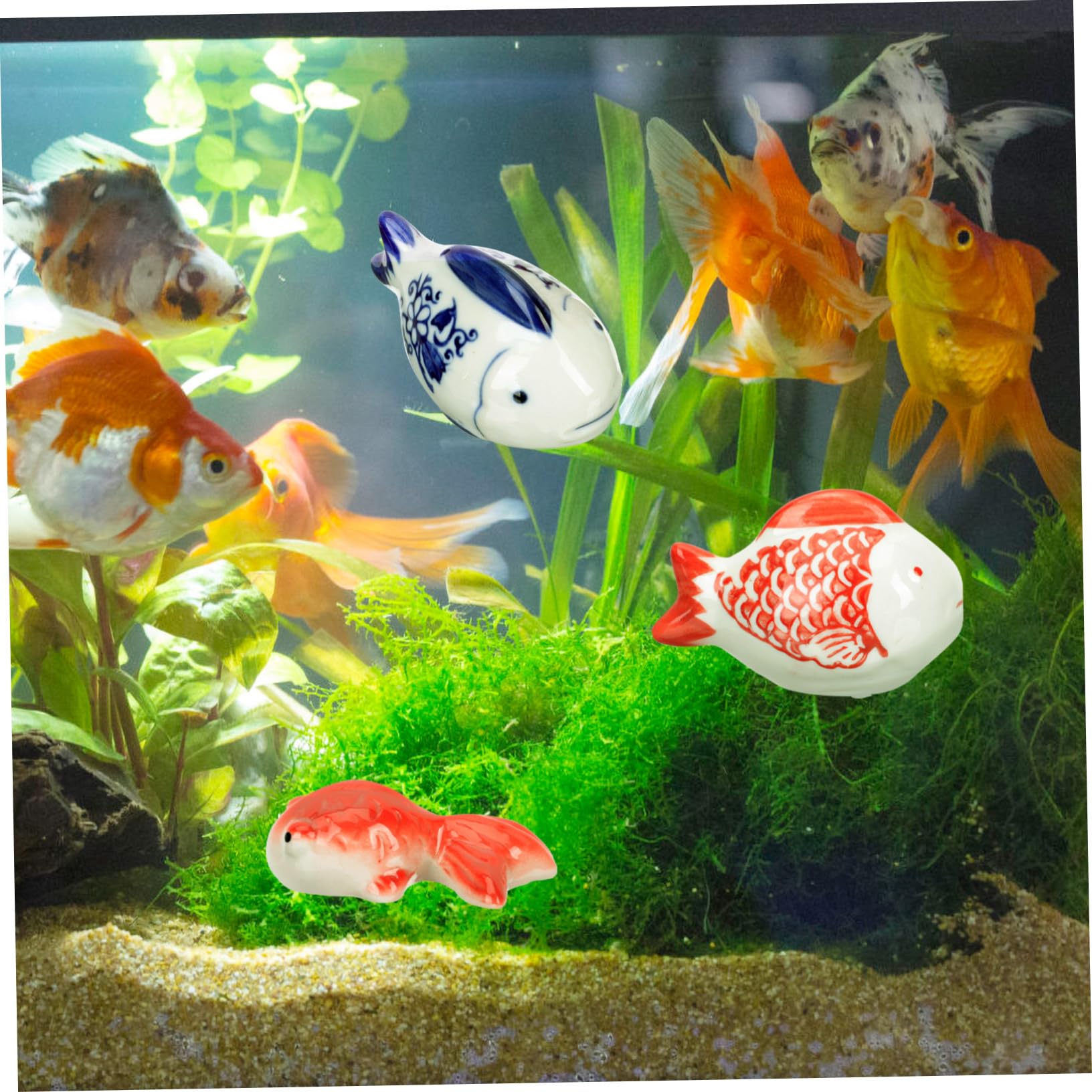 PRETYZOOM 2 Series Flotante De Cerámica Flotante Artificial Adornos De Acuario Cifra Miniatura Decoración Pecera Adornos Pecera Adornos De Pecera Estatuas De Peces De Cerámica 3 Piezas*2