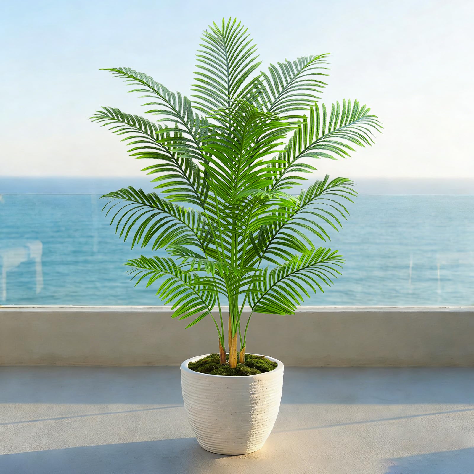 Künstliche Palme Pflanze 180 cm, Kunstpflanzen Groß mit Weißer Topf | 18 Blätter Fake Areca Palme Pflanzen, Fake Plant Kunstpflanze für Zimmer Wohnzimmer Schlafzimmer Büro Balkon Garten Deko