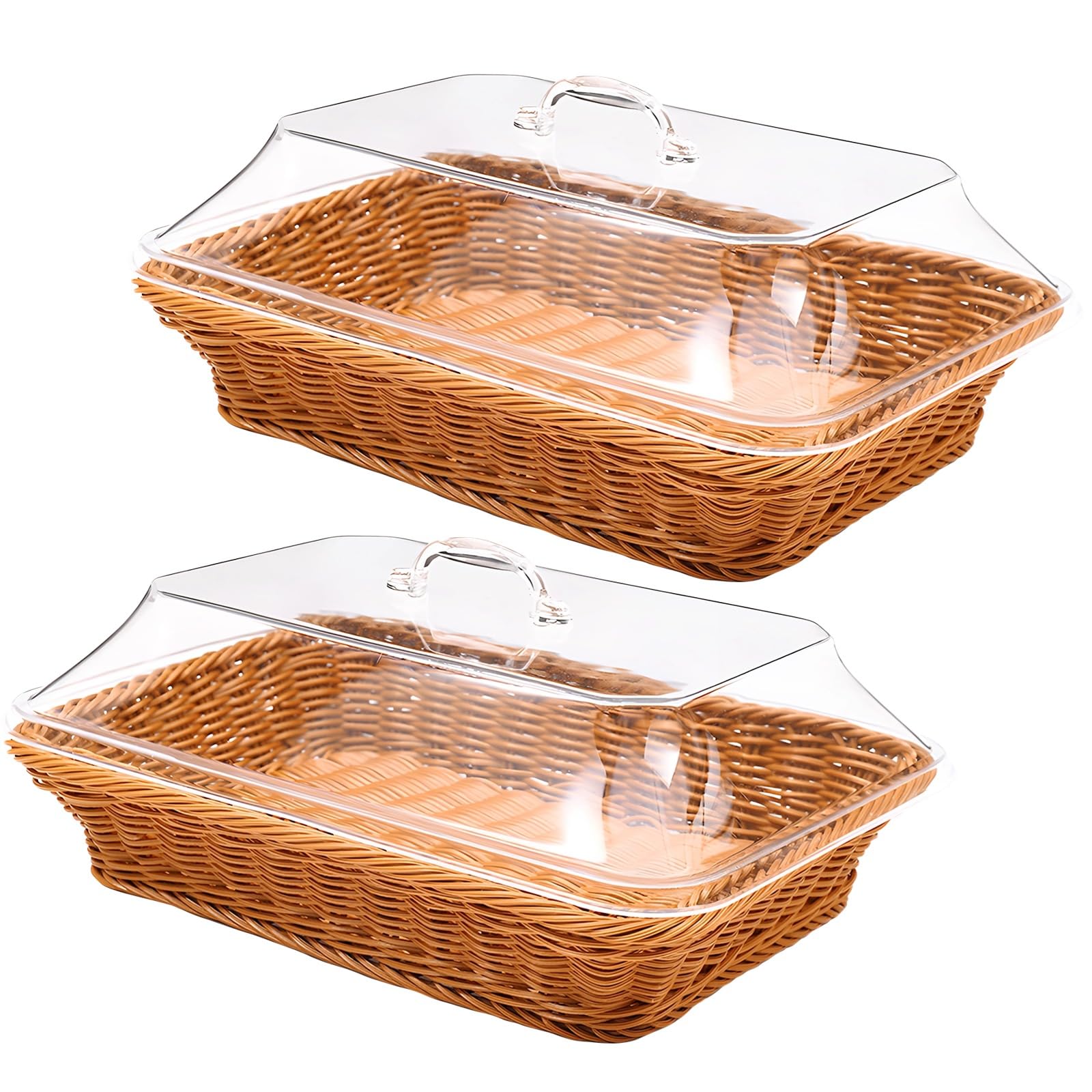 Rattan-Brotkörbe, geflochtener Brotkorb mit Acryl-Deckel, gewebter Brotkorb mit staubdichter Abdeckung, Obsttablett, Rattan-Lebensmittel-Serviertablett für Küchen, Esstische, Restaurants