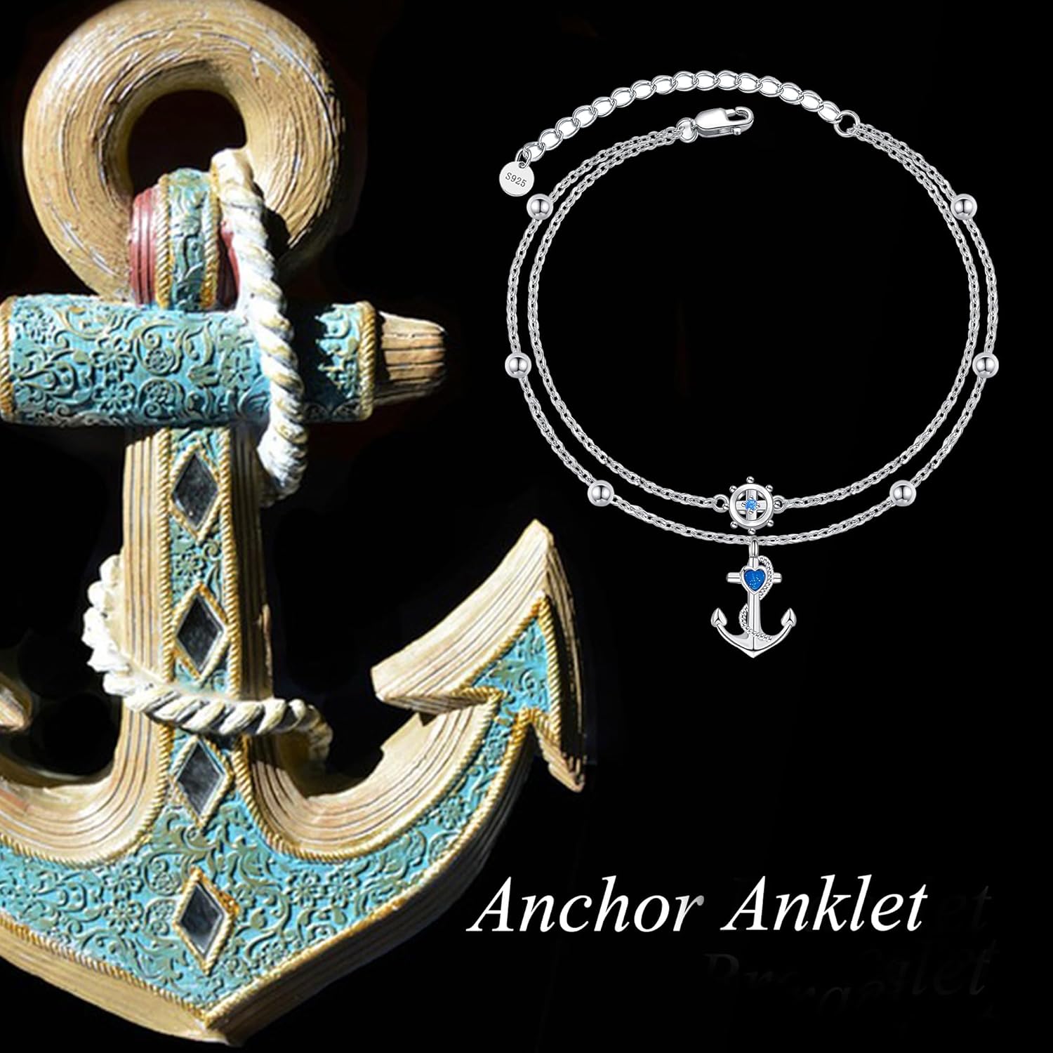 YFN Anchor Anklet 925 Sterling Silver Anchor and Ship Wheel Layered Ankle Bracelet Nautical Sailor Jewelry Gifts for Women - Image 6