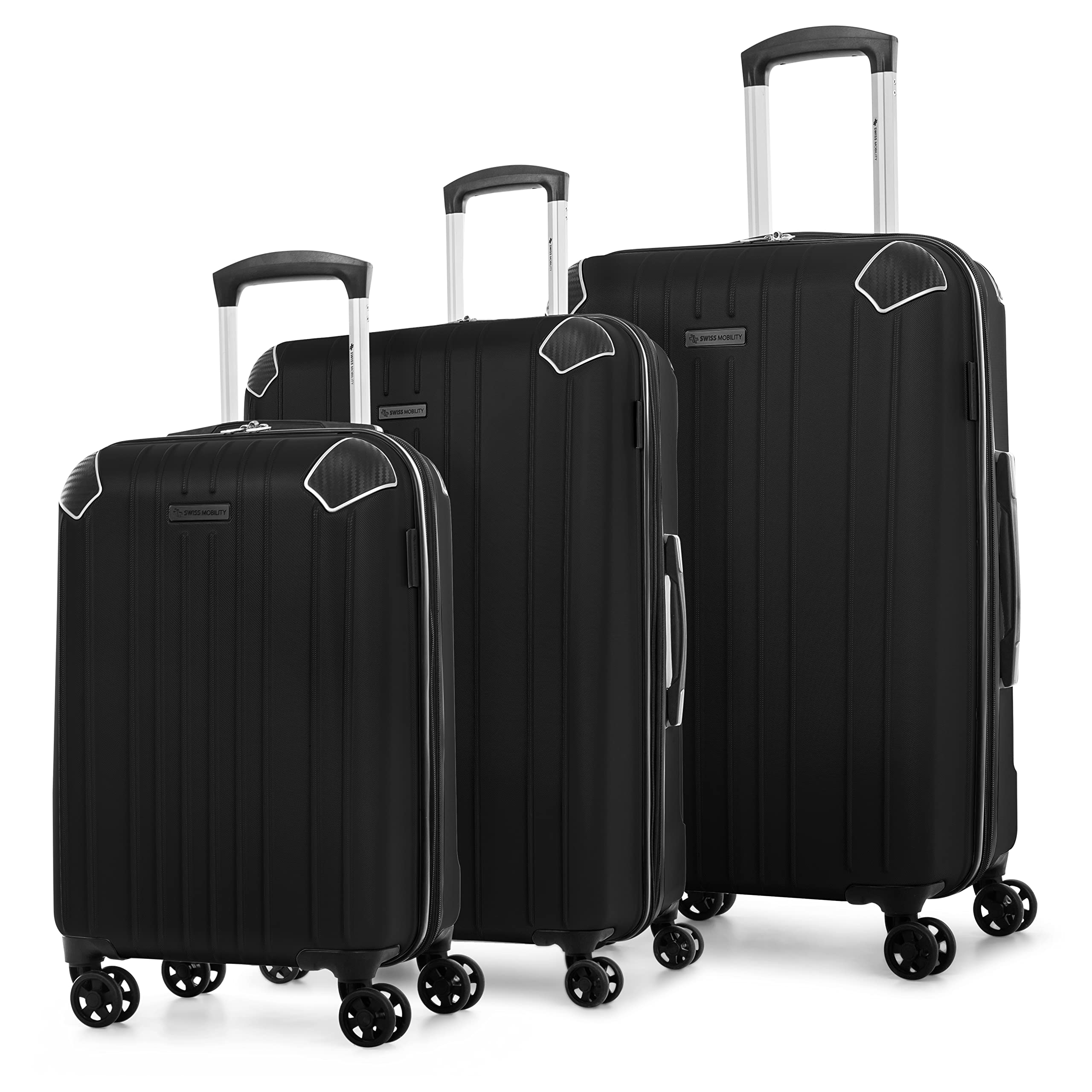 SWISS MOBILITYCentral Hardside Expandable Luggage with Spinner Wheels, Black, 3 PCS
