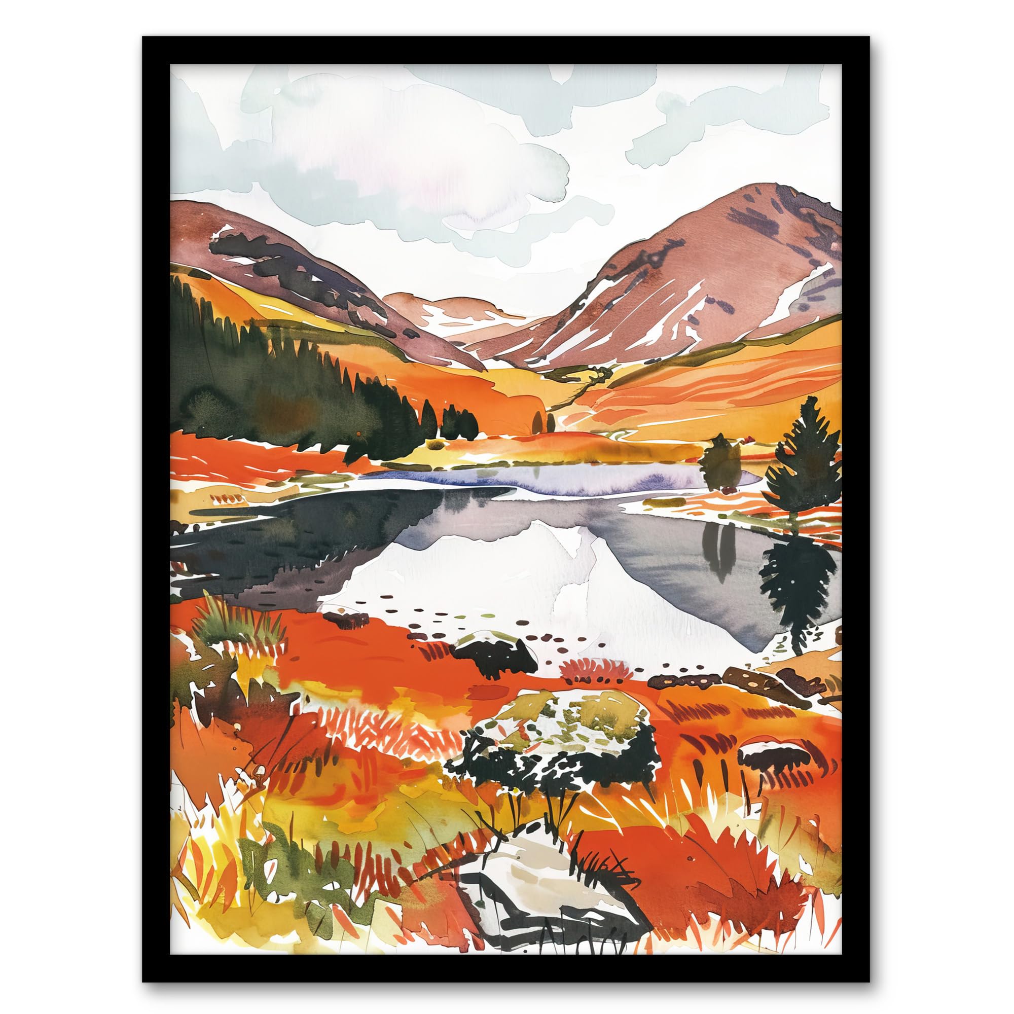Artery8 Cairngorms National Park Autumn Heather Lake Wall Art PrintA4 Size from B&Q