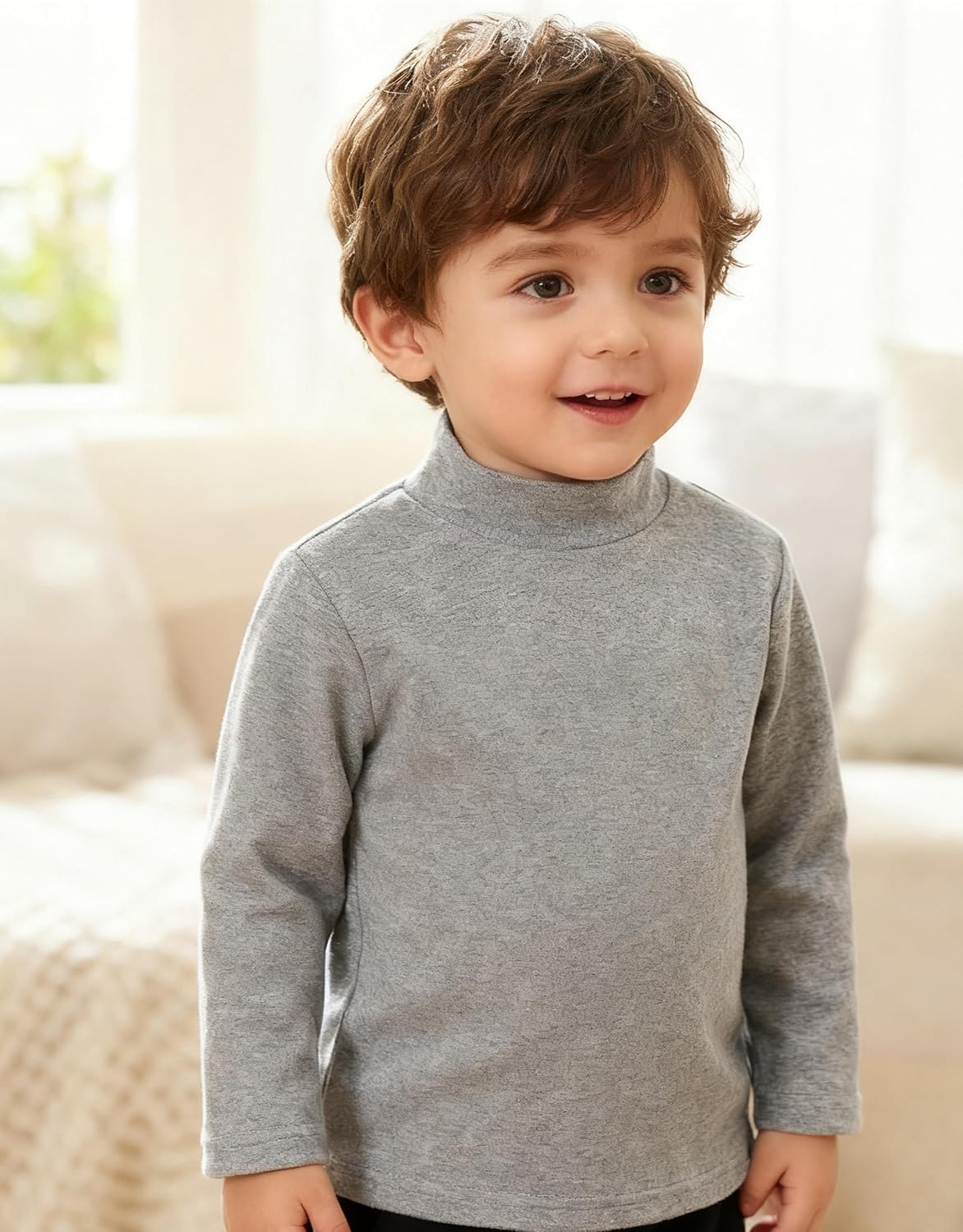 Volunboy Baby Boys Girls Turtleneck Long Sleeve Shirts Cotton Unisex Mock Neck Thermal Pullover Solid Color Warm Tops - Image 3