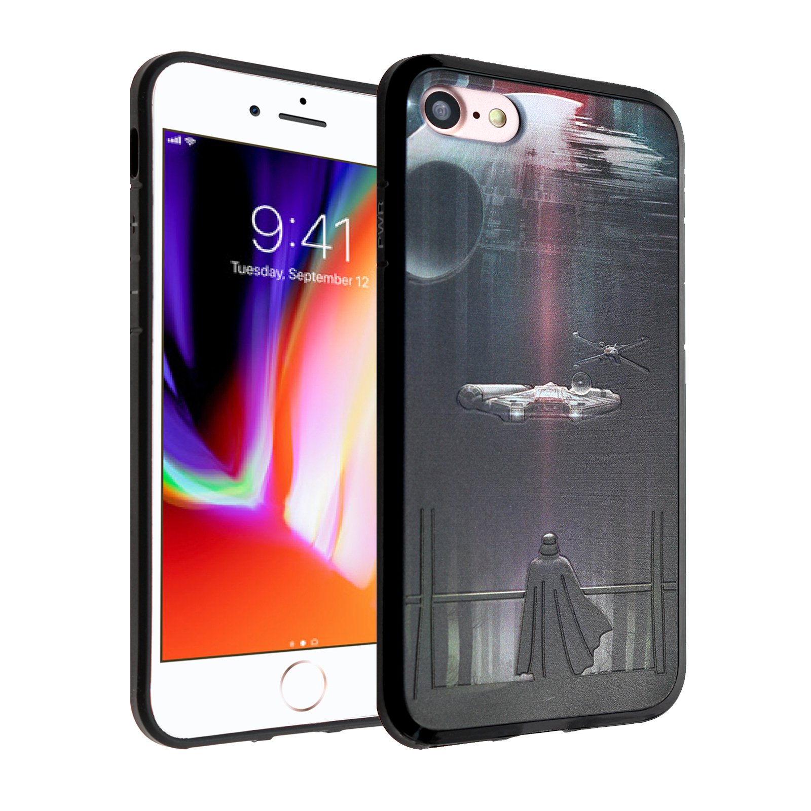 DURARMOR Compatible with iPhone SE, 8, 7 Case, FlexArmor Darth Vader Death Star Cover Bumper ScratchSafe Rubber TPU Case Drop Protection Cover 7, 8, SE Death Star