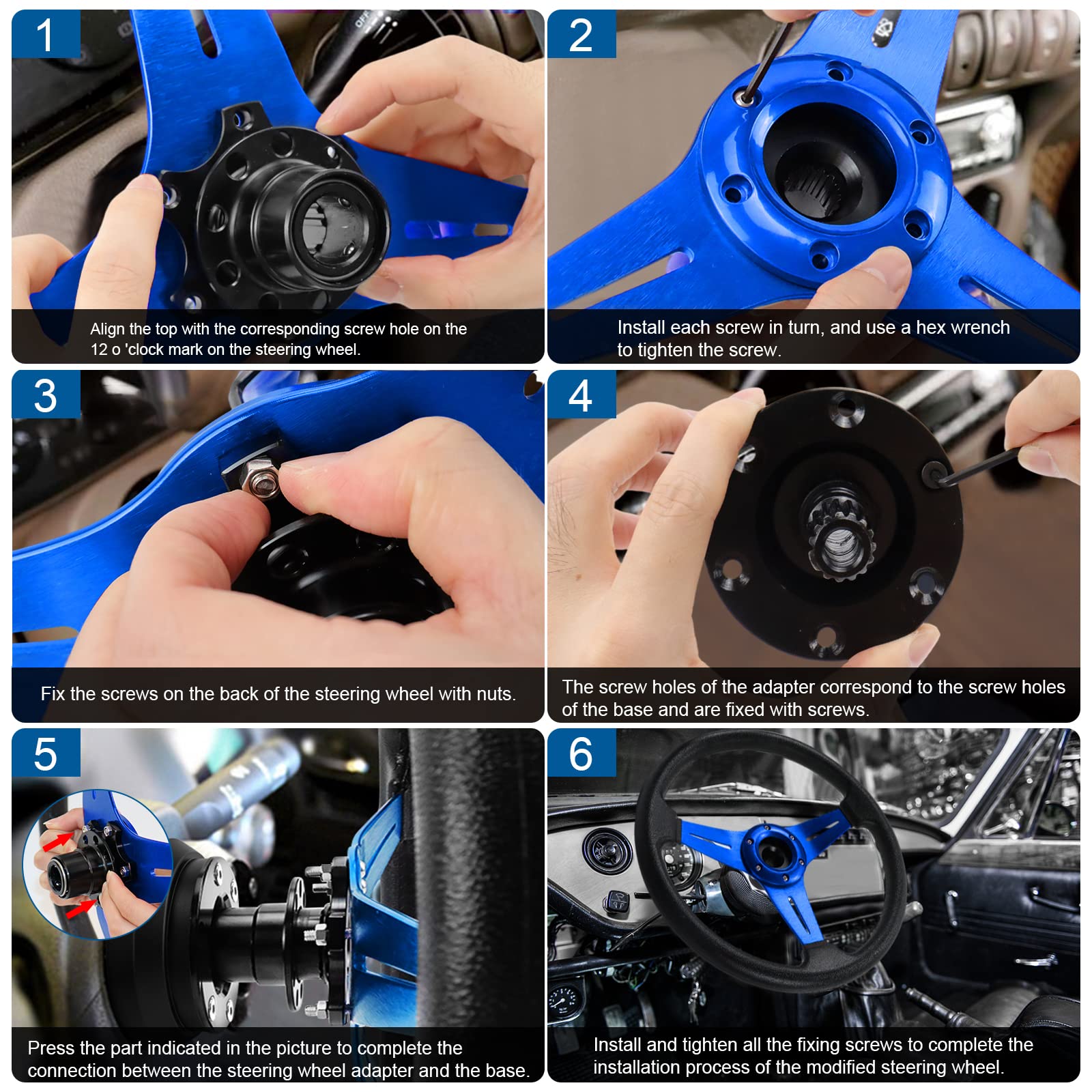Kit Adaptateur Moyeu de Volant Universel à Libération Rapide 6 Trous pour Course/Rally/Sport Automobile (Noir)