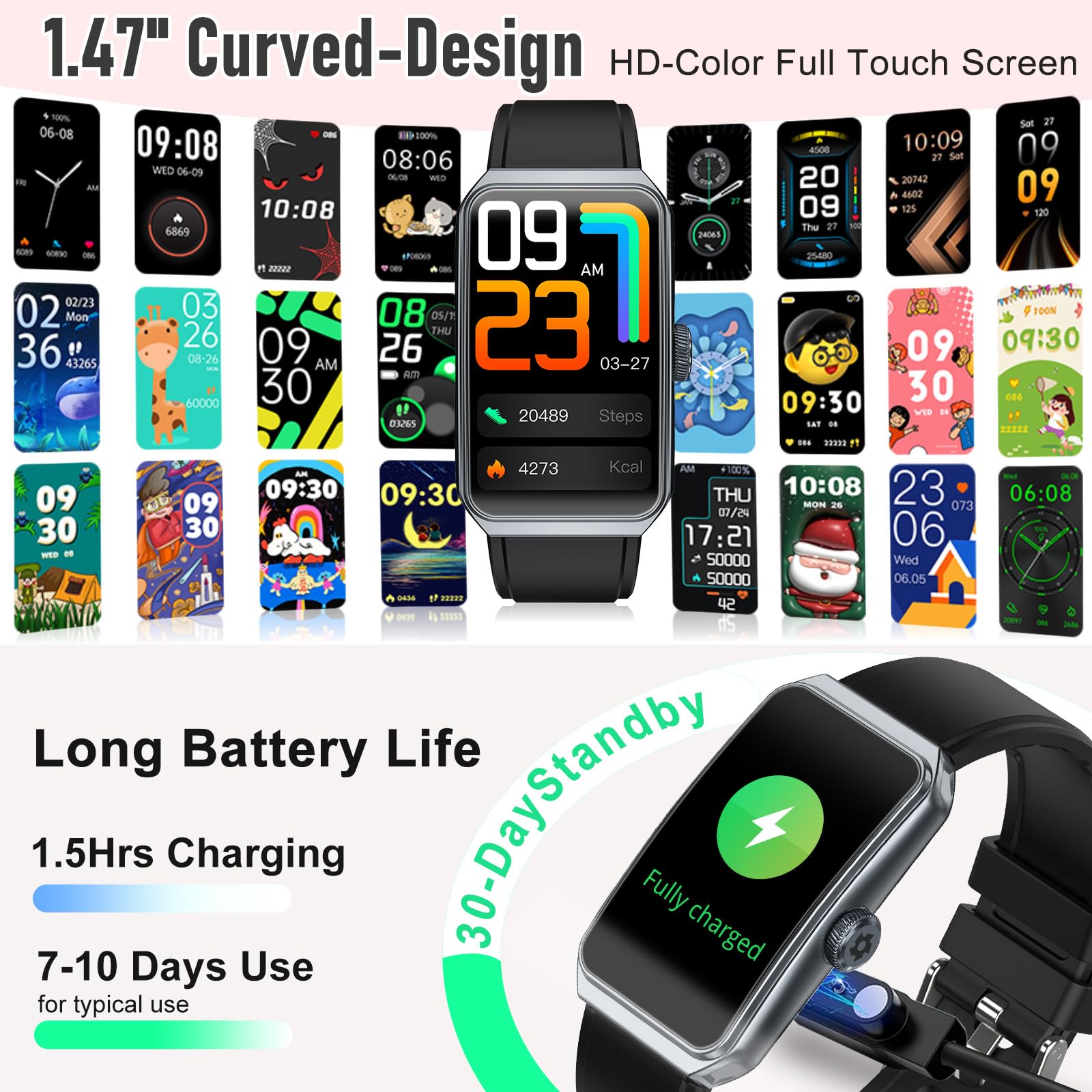 Fitness Tracker with 24/7 Heart Rate, Blood Pressure Blood Oxygen Sleep Monitor,103 Sports Modes Smart Watch IP68 Waterproof Activity Trackers, Step Counter Calories Pedometer for Women Men (Black) — view 6