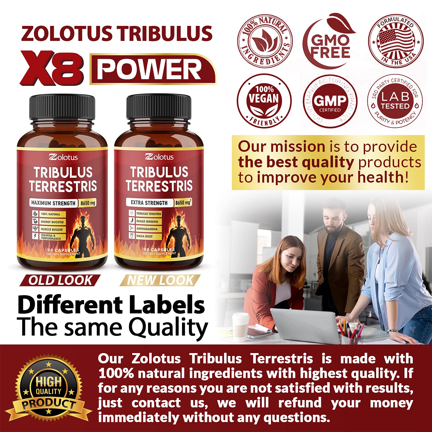 Buy Tribulus Terrestris, 8650mg Per Capsule, Highest Potency with Ashwagndha, Panax Ginseng, Saw