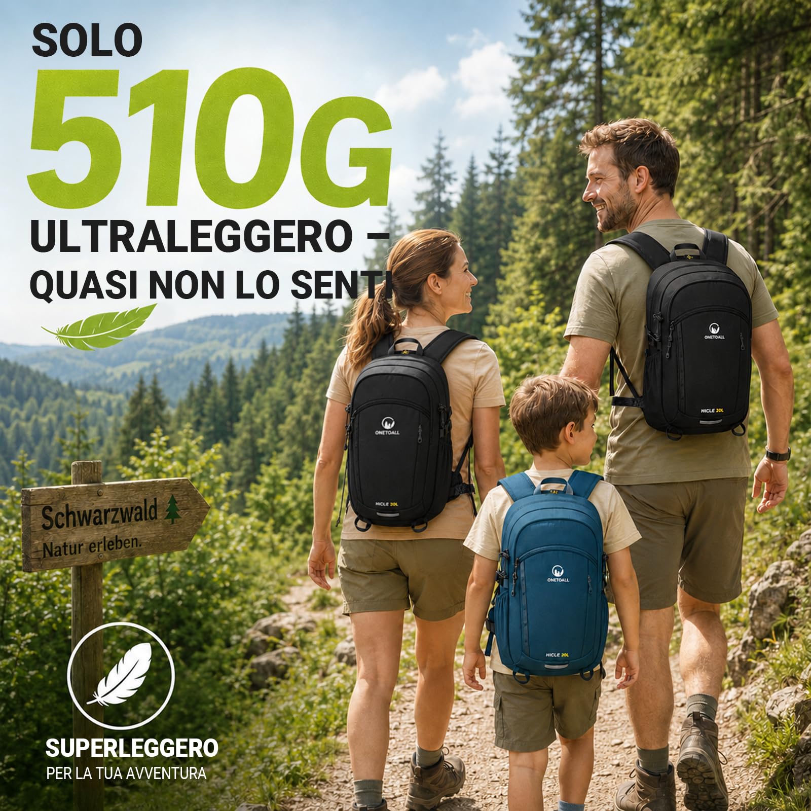 Zaino Trekking 20L, Zaino Montagna 20 Litri, Zaini Impermeabile Uomo Donna per Escursione|Hiking|Viaggio|Sci|Ciclismo, Ultraleggero Solo 510g