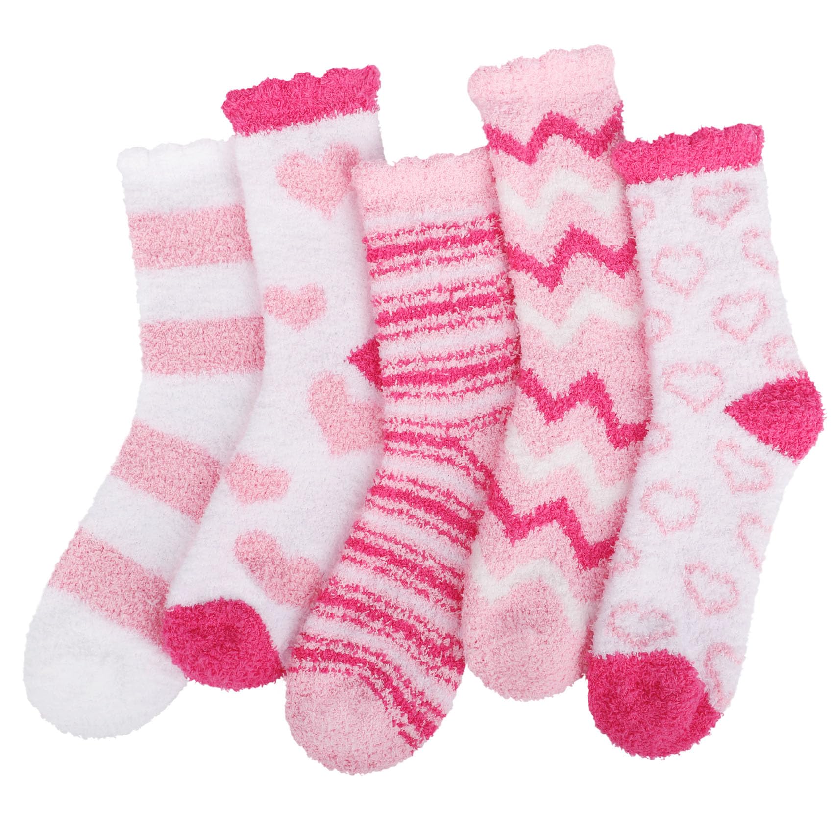 Loritta 5 Pairs Womens Fuzzy Socks Winter Warm Cozy Fluffy Super Soft Slipper Socks,Pink Heart