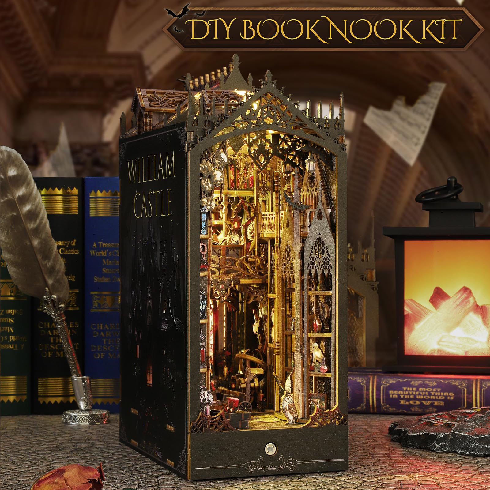 Roroom DIY Book Nook Kit, DIY Dollhouse Bookshelf Insert Decor Alley,3D