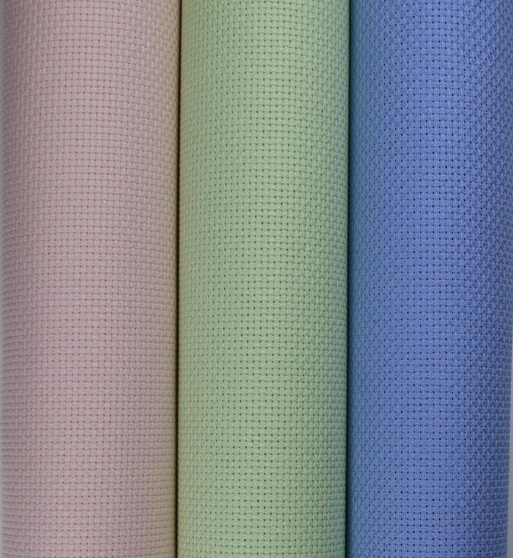 KCS 3 pc of 15" x 18"(38cmx45cm) Counted Cross Stitch Cotton Aida Cloth Needlework Rolled Fabric Box,14CT,Light Blue+Pink+Light Green