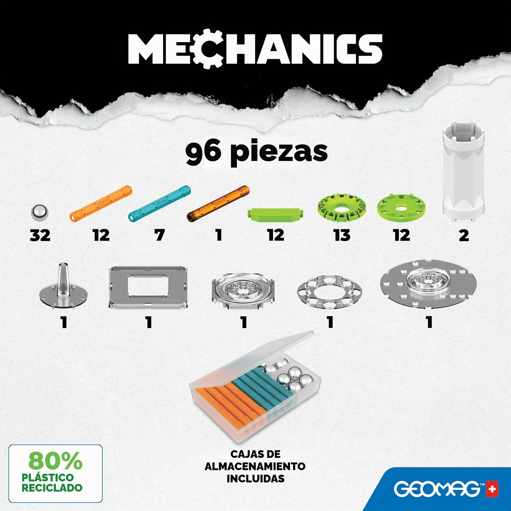 Geomag - Mechanics Motion Magnetic Gears - Juego Educativo y Creativo para Niños - Bloques de Construcción Magnéticos - Juego de 96 Piezas