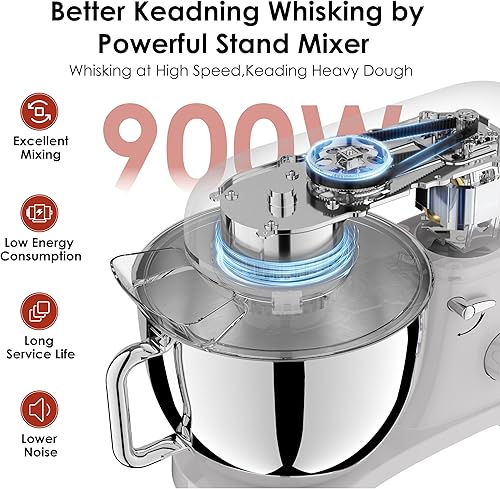 Miniatura 3 de Kitchen in the box Batidora de pie  Tazón de mezcla de 6.5 cuartos de galón con asa, batidora de pie de masa de pan pesada de 900 W, cabezal