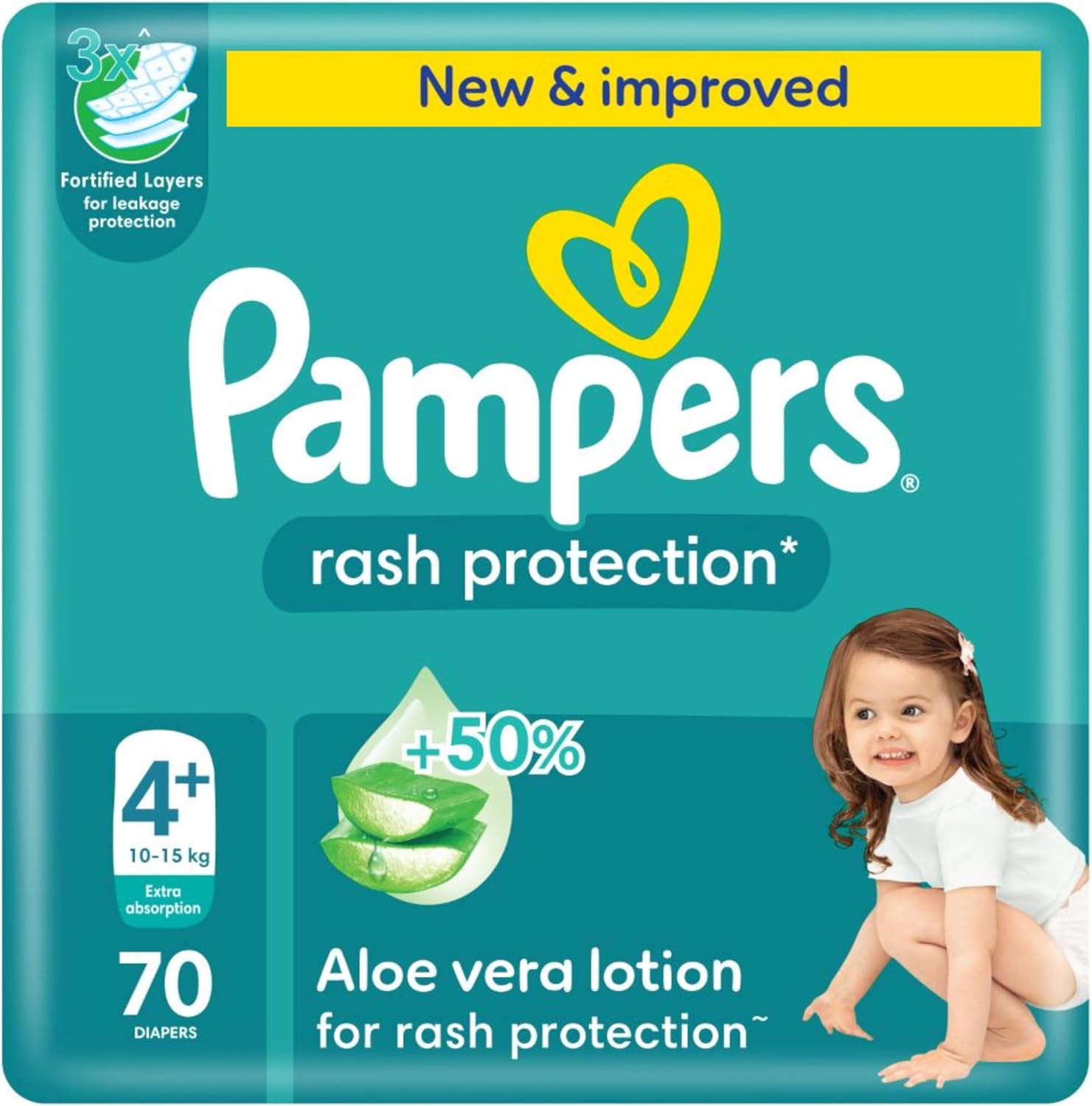 Pampers Rash Protection, Size 4+, 10-15 kg, Giant Pack, 70 Diapers