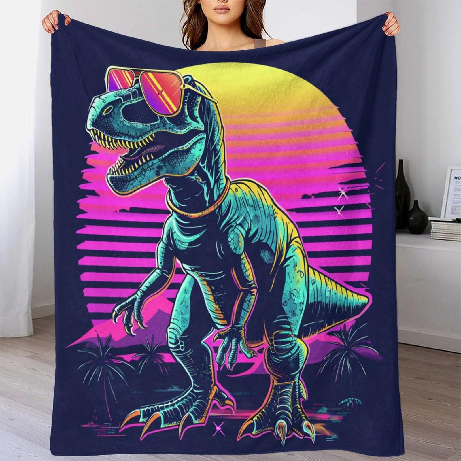 Coperta in pile ultra morbida, morbida e calda, con stampa digitale 3D, motivo: dinosauro, per divano e letto, ideale come regalo di Natale e compleanno, 150 x 200 cm