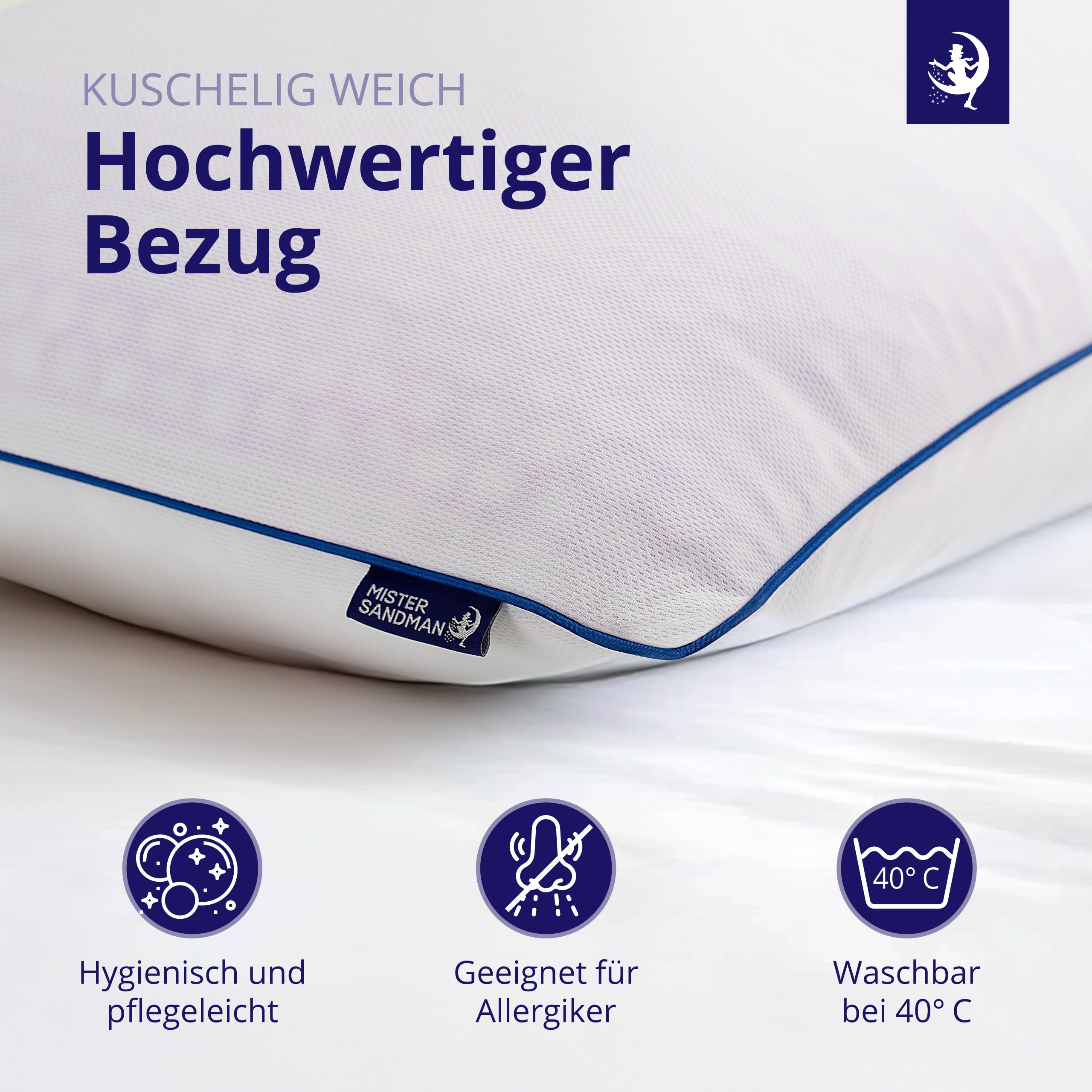 Mister Sandman Kopfkissen 40x80 cm – Ergonomisches Memory-Foam-Kissen für Seiten-, Rücken- und Bauchschläfer, Nackenstützkissen für erholsamen Schlaf, atmungsaktiv & waschbar